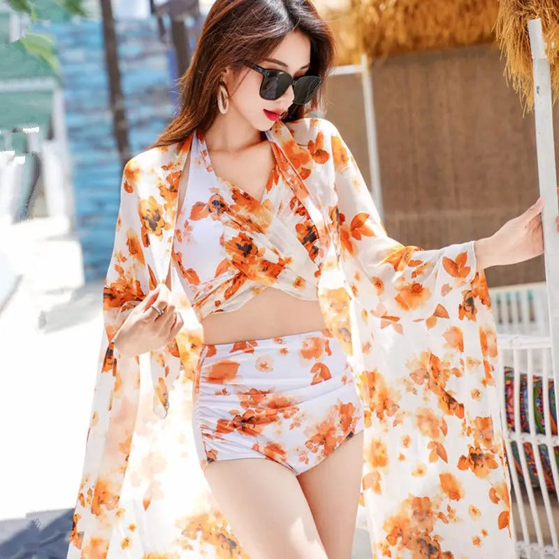 New Fashion Triangle Bikini 3PCS Swimwear Female Chiffon Skirt Bathing Suits for Holiday Beach Party