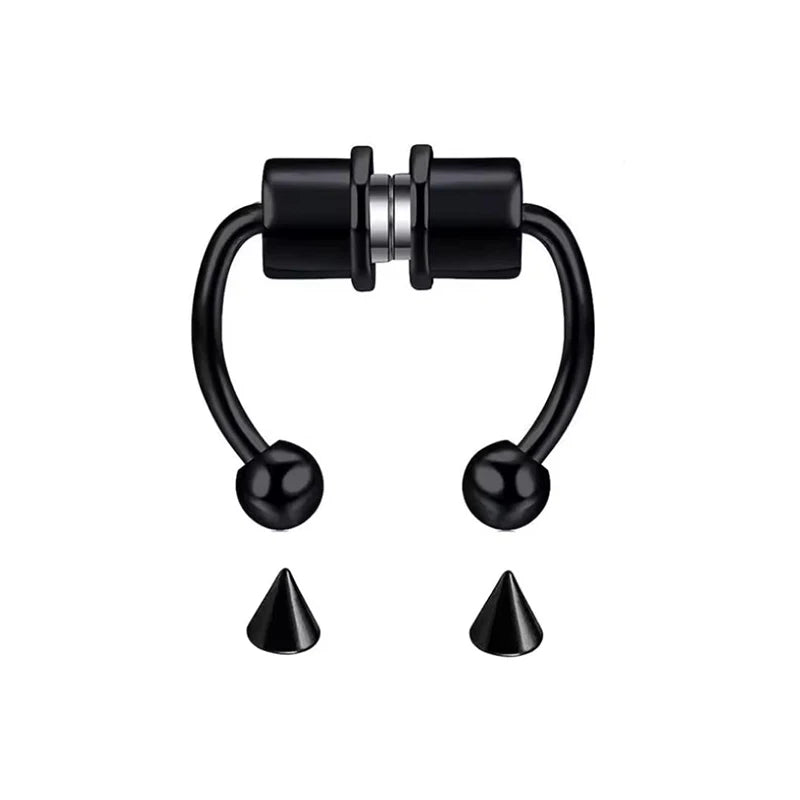 Punk Hip Hop Non-Pierced Magnetic Nose Ring For Ladies, Stainless Steel Clip On Fake Septum Jewelry Halloween Party Accessory