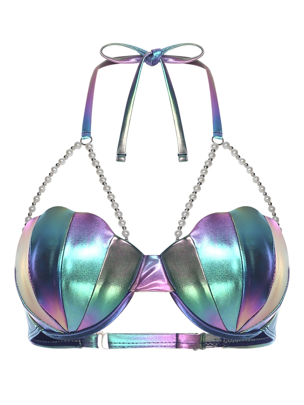 Women Metallic Shiny Swimwear Tankini Set Halter Shell Shaped Bikini Bra Top And Booty Shorts for Nightclub Fitness Beach Cruise