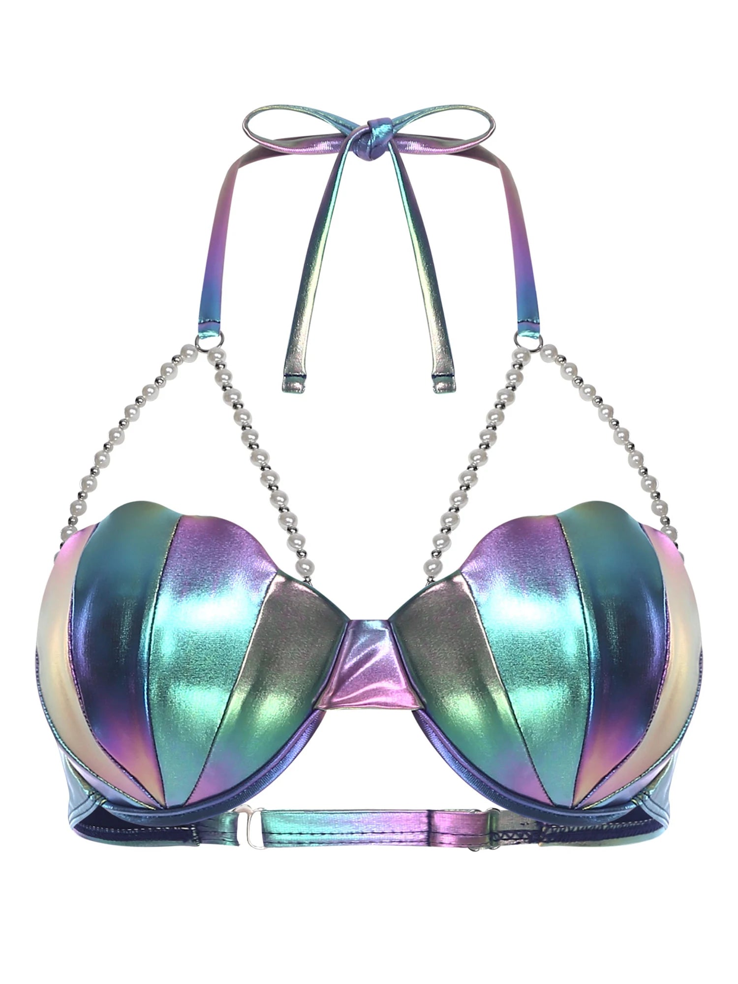 Women Metallic Shiny Swimwear Tankini Set Halter Shell Shaped Bikini Bra Top And Booty Shorts for Nightclub Fitness Beach Cruise