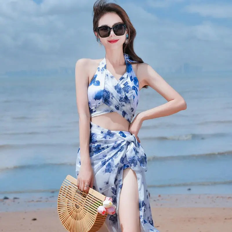 New Fashion Triangle Bikini 3PCS Swimwear Female Chiffon Skirt Bathing Suits for Holiday Beach Party
