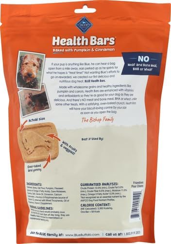 Blue Buffalo Health Bars Pumpkin & Cinnamon Dog Biscuits, 16 oz | Oven-Baked, Crunchy Texture, No Chicken By-Product, Corn, Wheat, or Soy