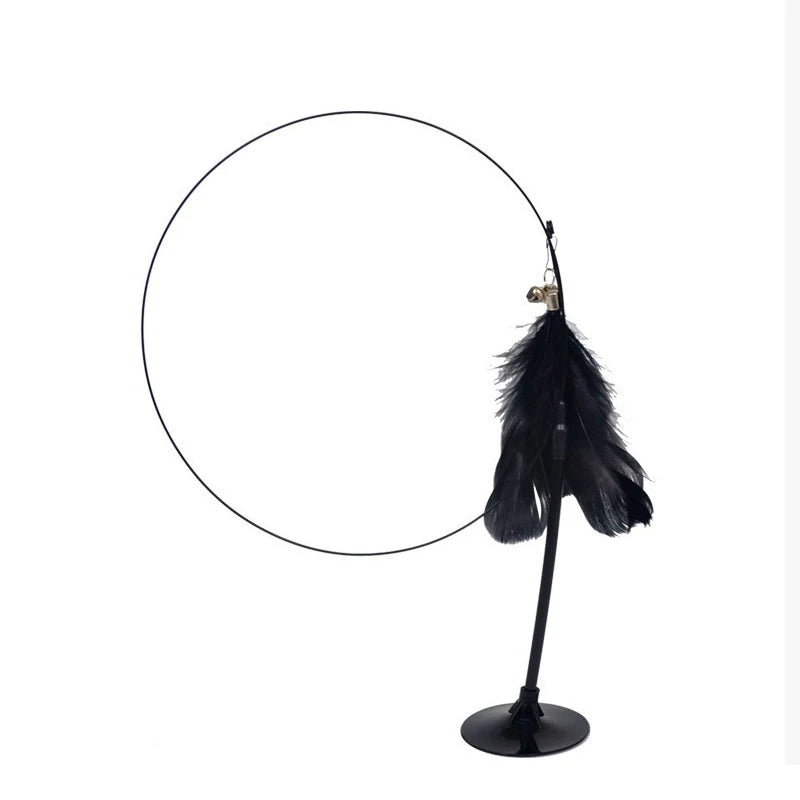 Cat Teaser Toy Cat Teaser Pole With Feather Bell Extended Rod Suction Cup Durable Bite Teaser Stick Replaceable Feather Head