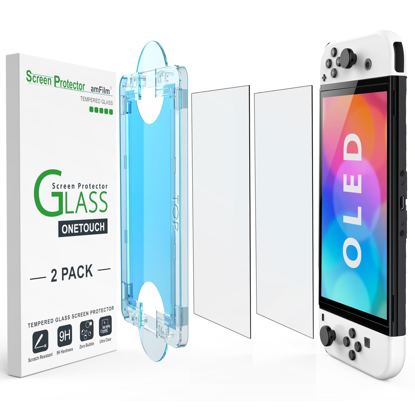 amFilm Auto-Alignment OneTouch for Nintendo Switch 2 Screen Protector 2025 | Tempered Glass Accessories, 30s Install, Bubble Free, Scratch & Drop Resistant, Touch Sensitive, 7.9'' Transparent [2 Pack]