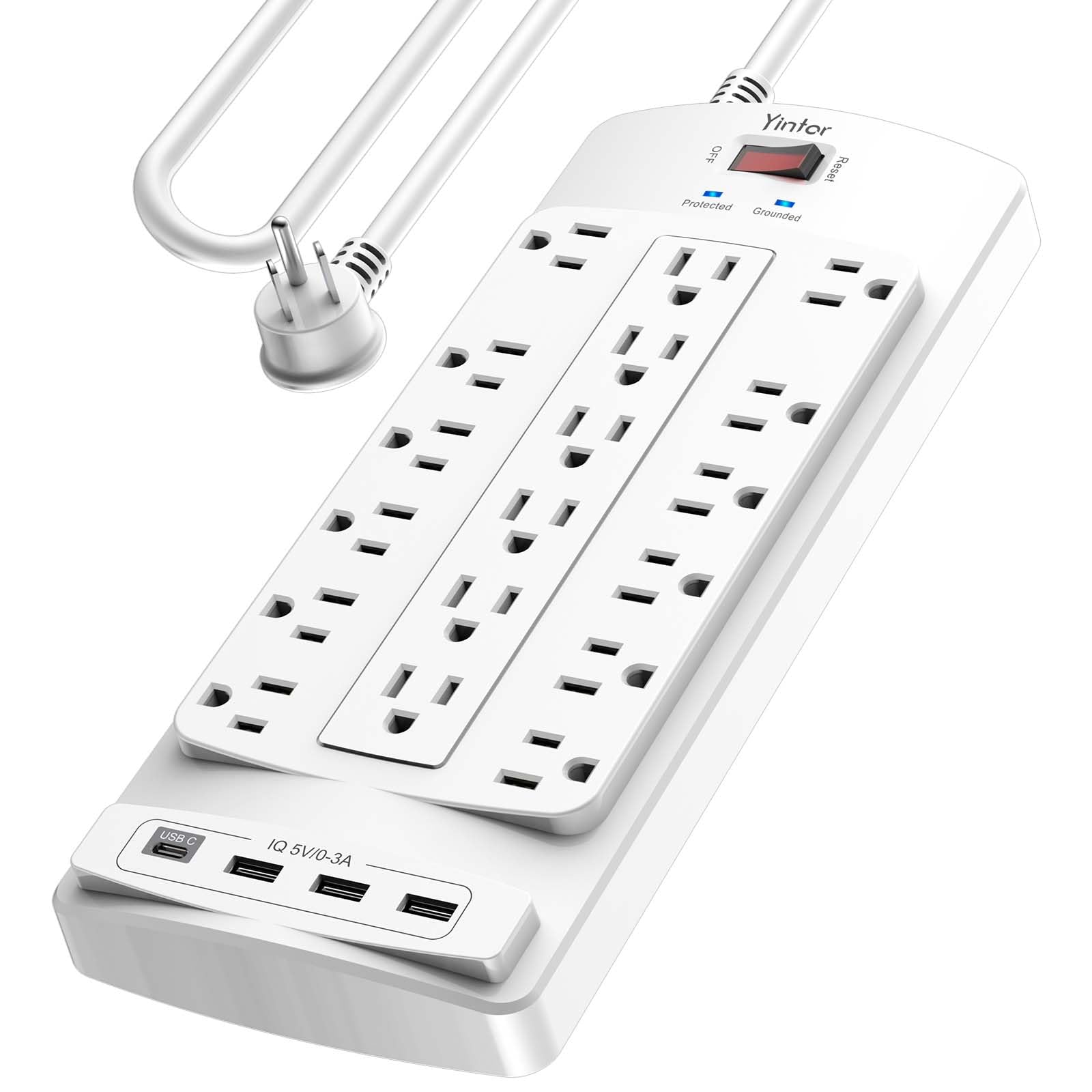 Yintar 10Ft Surge Protector Power Strip with 6 Outlets & 3 USB Ports, Black | 10 Feet Flat Plug Extension Cord with Multiple Outlets for Home, Office, Dorm Essentials, 1680 Joules, ETL Listed