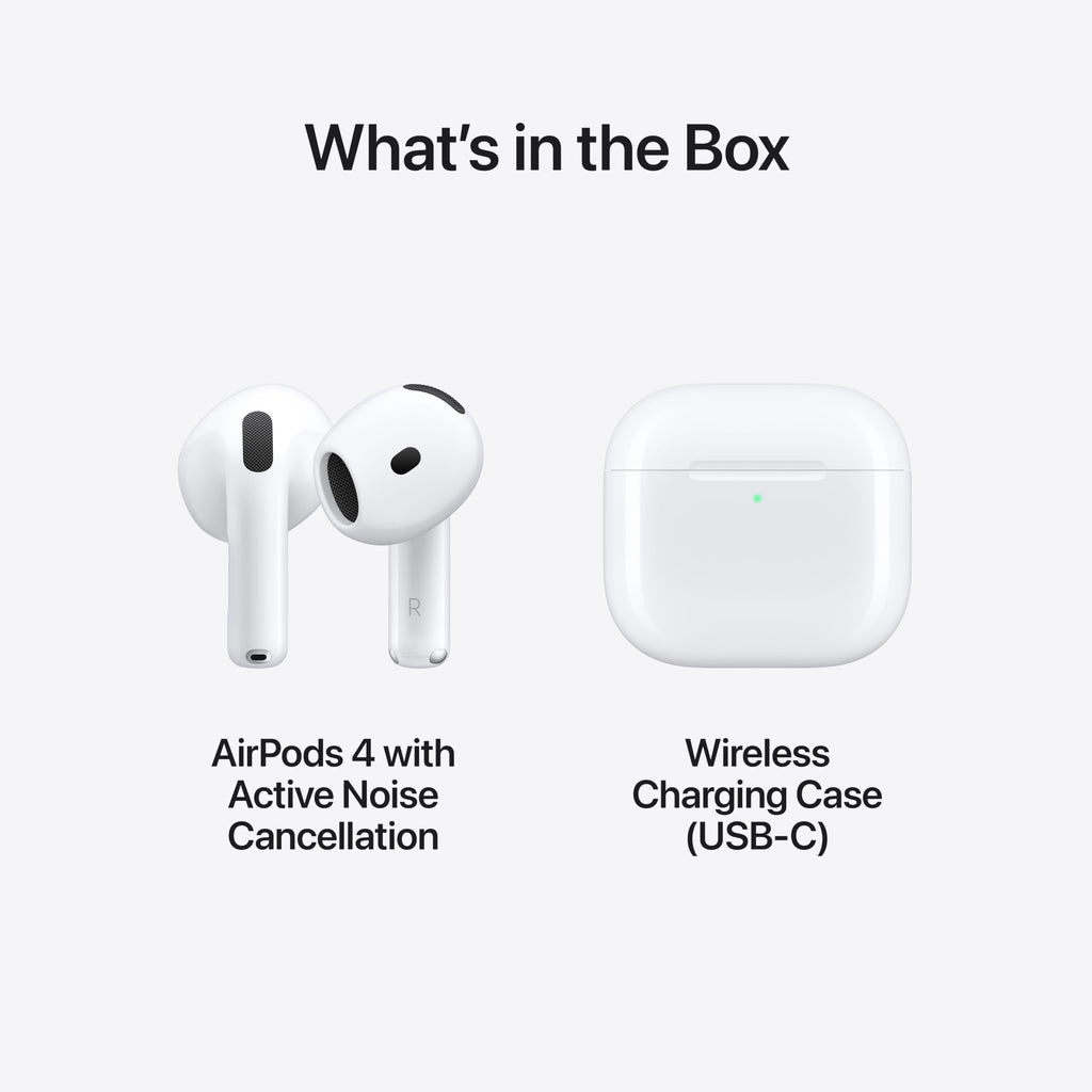Apple AirPods 4 Wireless Earbuds, Bluetooth Headphones, with Active Noise Cancellation, Adaptive, Transparency Mode, Personalized Spatial Audio, USB-C Charging Case, Wireless Charging, H2 Chip