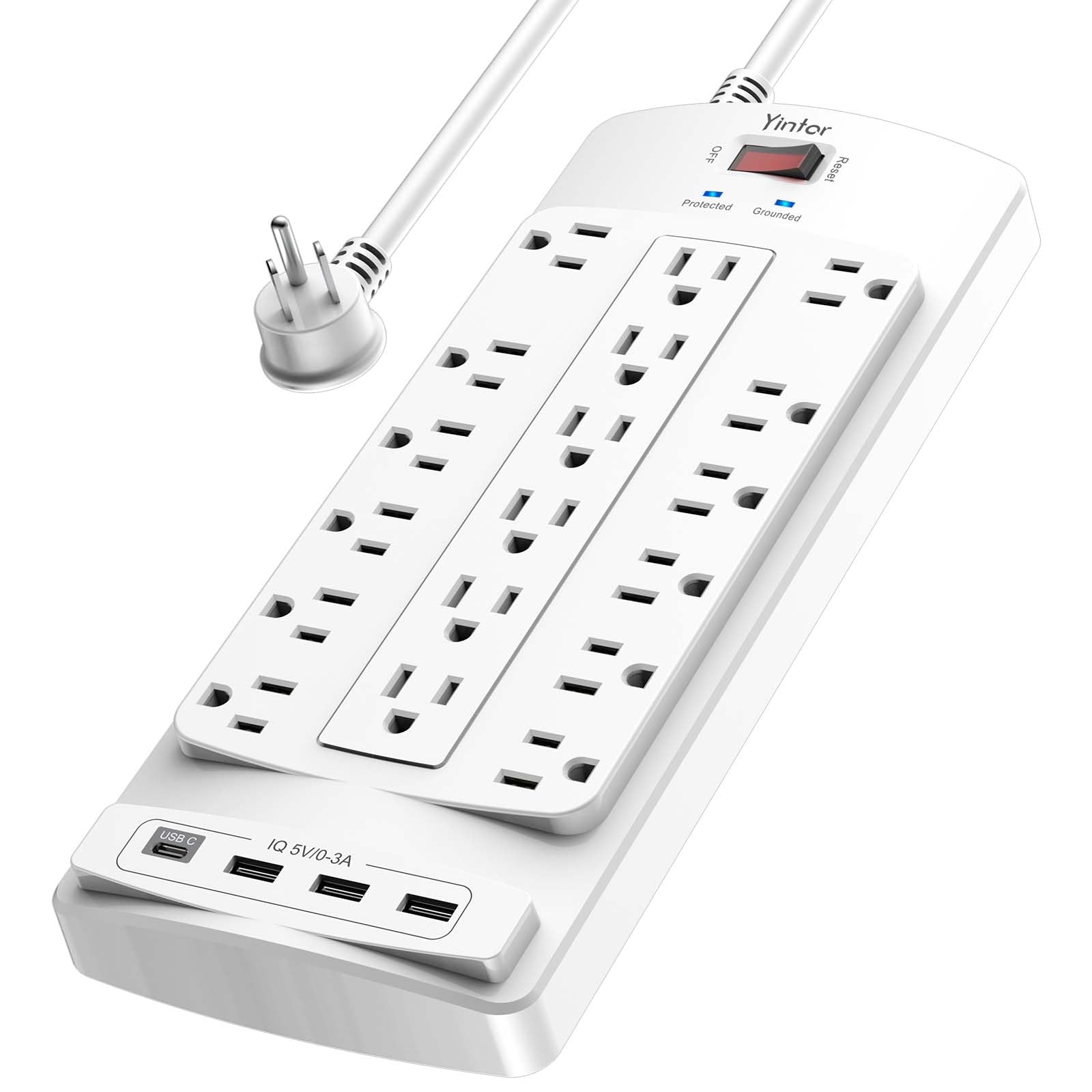 Yintar 10Ft Surge Protector Power Strip with 6 Outlets & 3 USB Ports, Black | 10 Feet Flat Plug Extension Cord with Multiple Outlets for Home, Office, Dorm Essentials, 1680 Joules, ETL Listed