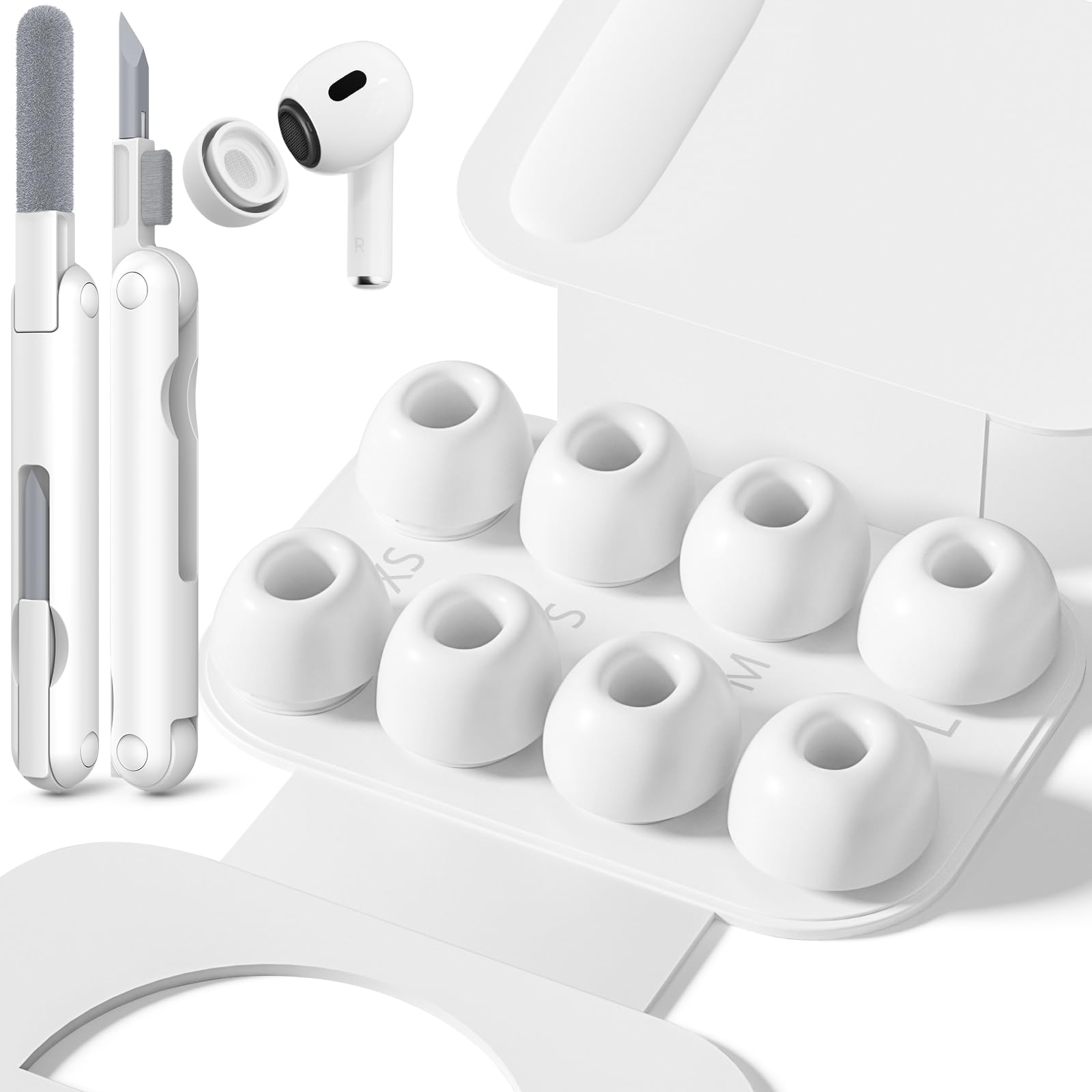 Inesore 4 Pairs Replacement Ear Tips for AirPods Pro 2nd/1st (Dark red) | with Noise Reduction Hole & Built-in dust Guard Screen,Silicone,with Portable Storage Box & Cleaner Pen,4 Size (XS/S/M/L)