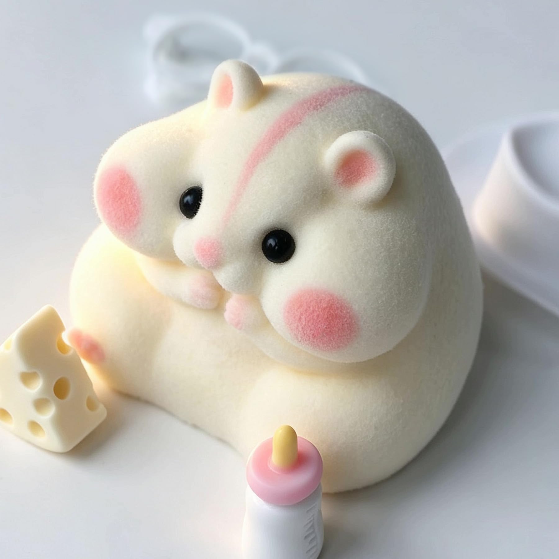 Handmade Taba Squishy Hamster Toy, Cute Squishy Stress Relief Fidget Toy | CUTE SQUEEZE Soft Non-toxic Silicone Butter Cheese Dumpling Squishy, Fuzzy Animal Sensory Toys for Kids Adults, Pink