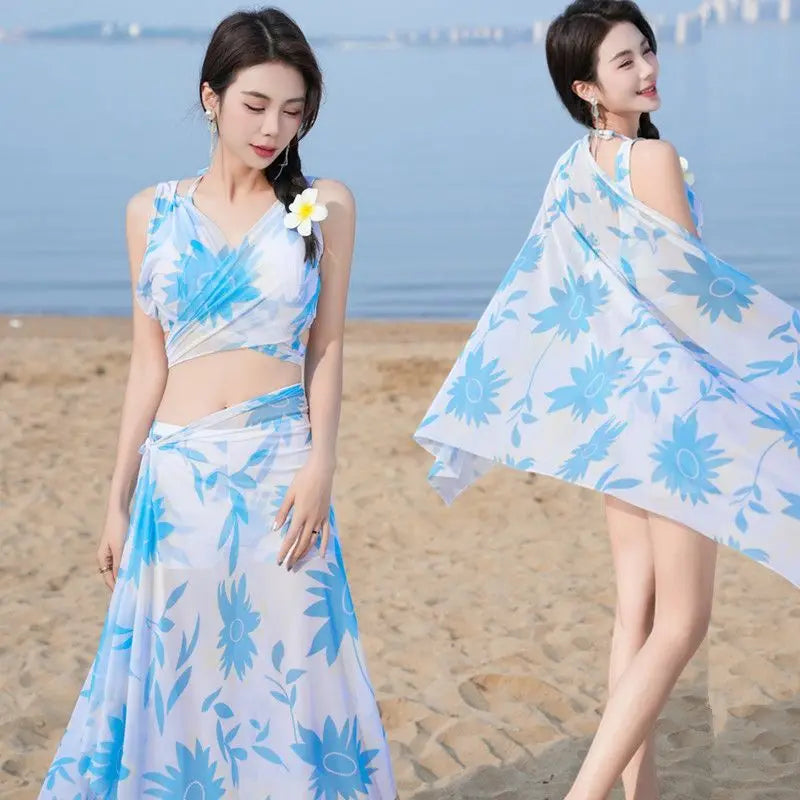 New Fashion Triangle Bikini 3PCS Swimwear Female Chiffon Skirt Bathing Suits for Holiday Beach Party