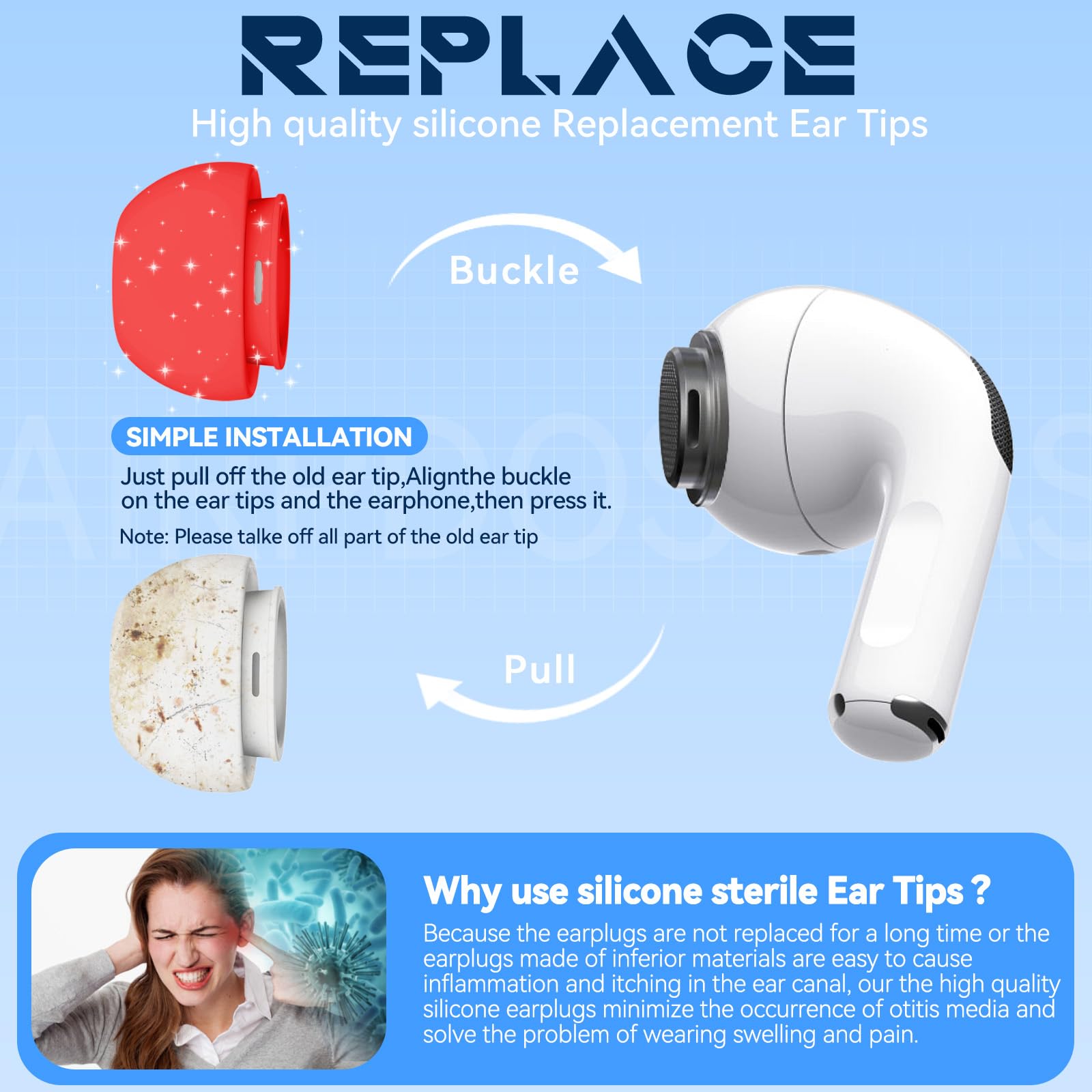 Inesore 4 Pairs Replacement Ear Tips for AirPods Pro 2nd/1st (Dark red) | with Noise Reduction Hole & Built-in dust Guard Screen,Silicone,with Portable Storage Box & Cleaner Pen,4 Size (XS/S/M/L)