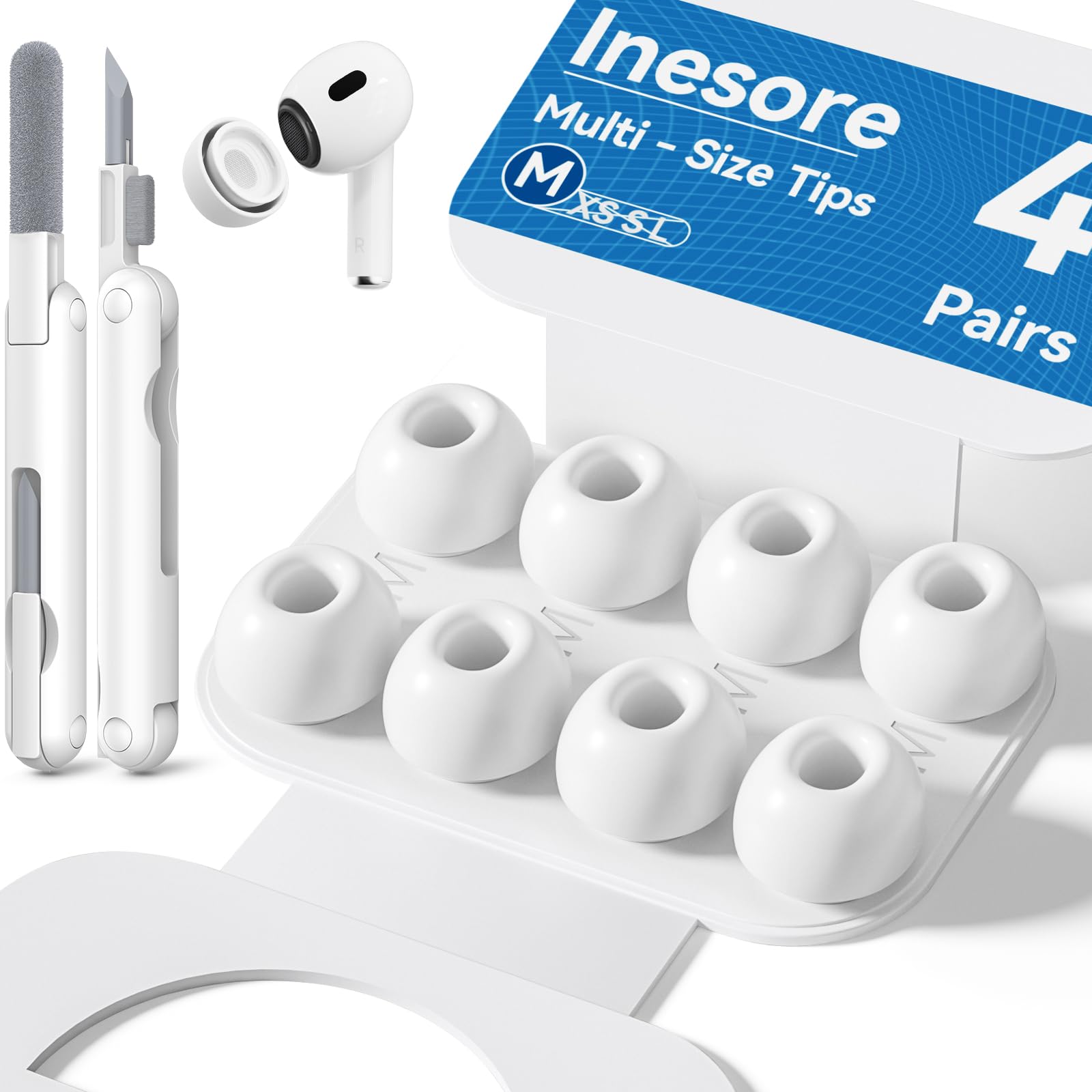 Inesore 4 Pairs Replacement Ear Tips for AirPods Pro 2nd/1st (Dark red) | with Noise Reduction Hole & Built-in dust Guard Screen,Silicone,with Portable Storage Box & Cleaner Pen,4 Size (XS/S/M/L)