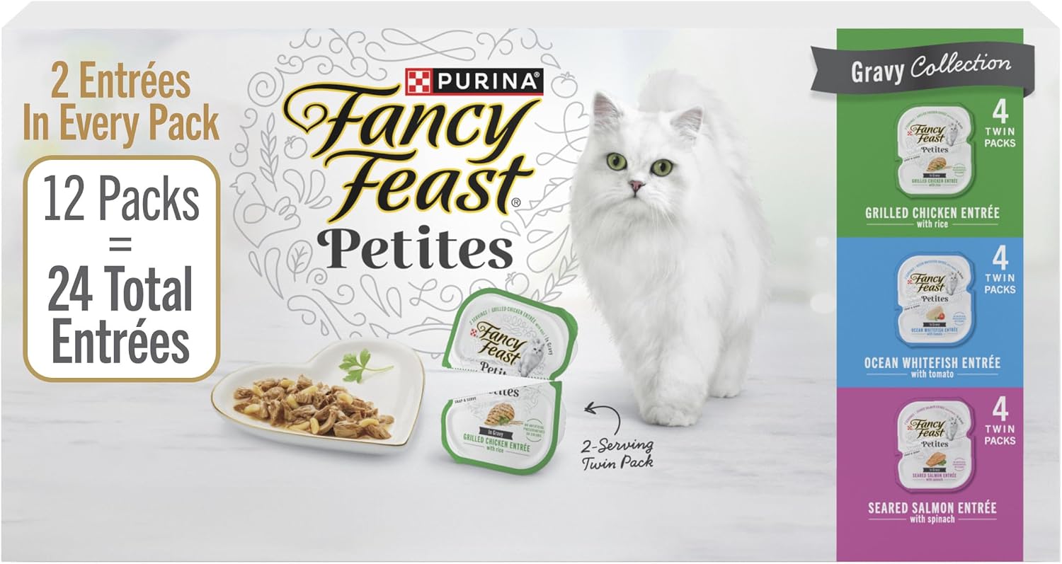 Purina Fancy Feast Gravy Lovers, Poultry & Beef Wet Cat Food, 3oz, 24-Pack | Variety Pack, grilled gourmet texture made with no artificial colors or preservatives, 100 percent complete and balanced