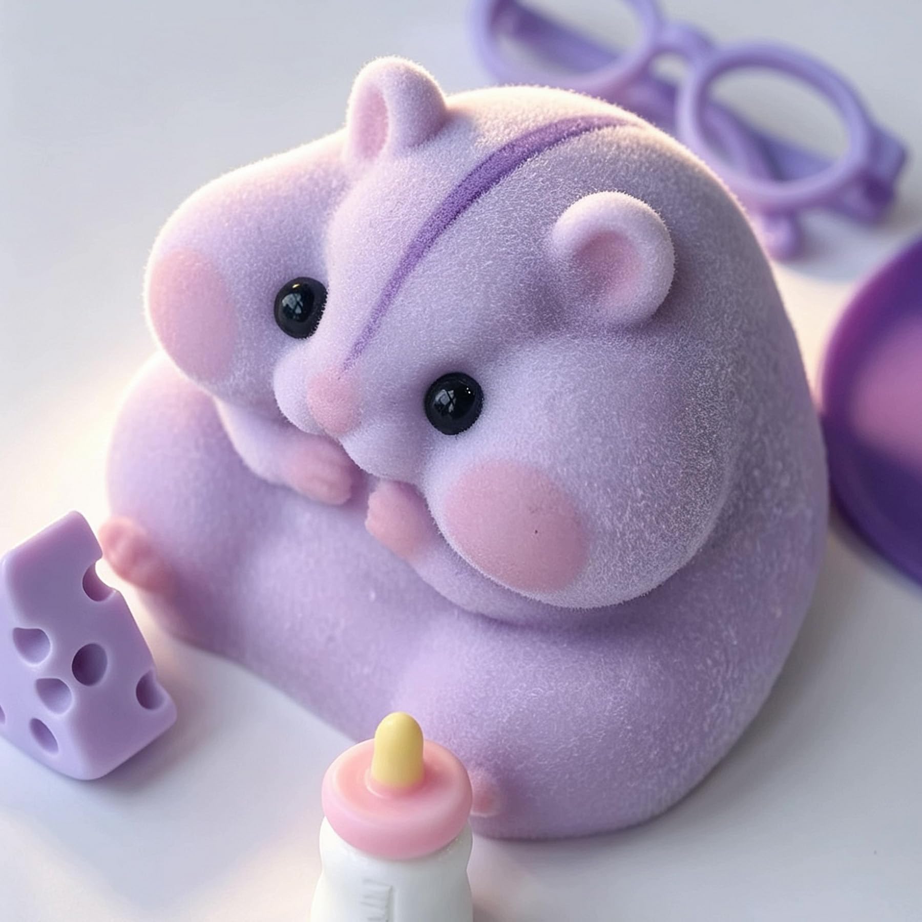 Handmade Taba Squishy Hamster Toy, Cute Squishy Stress Relief Fidget Toy | CUTE SQUEEZE Soft Non-toxic Silicone Butter Cheese Dumpling Squishy, Fuzzy Animal Sensory Toys for Kids Adults, Pink