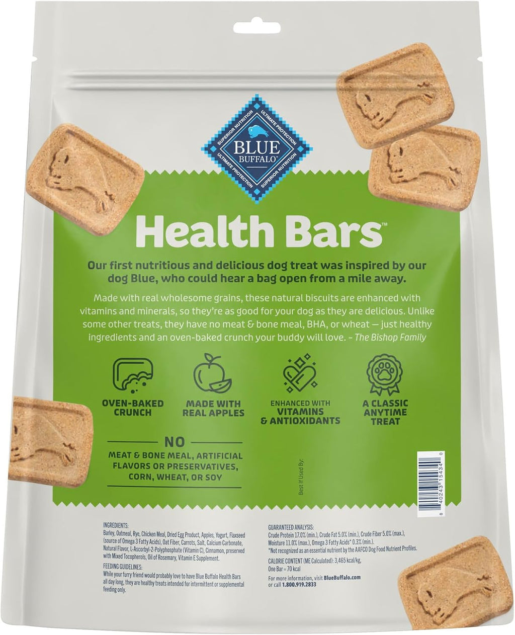 Blue Buffalo Health Bars Pumpkin & Cinnamon Dog Biscuits, 16 oz | Oven-Baked, Crunchy Texture, No Chicken By-Product, Corn, Wheat, or Soy