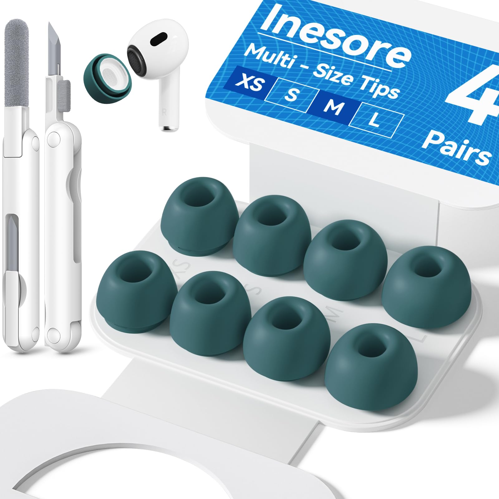 Inesore 4 Pairs Replacement Ear Tips for AirPods Pro 2nd/1st (Dark red) | with Noise Reduction Hole & Built-in dust Guard Screen,Silicone,with Portable Storage Box & Cleaner Pen,4 Size (XS/S/M/L)
