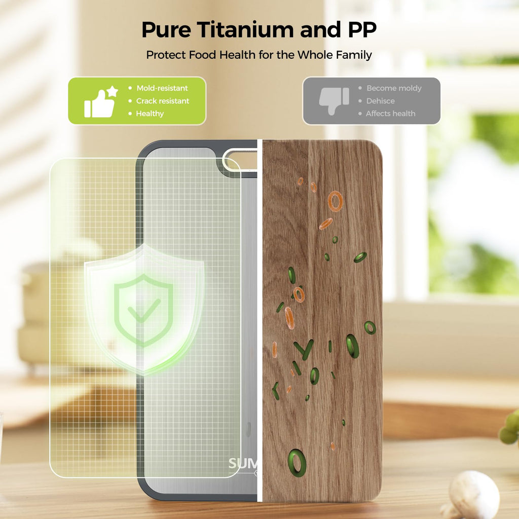 Titanium Cutting Board for Kitchen, Pure Titanium/PP, Size 16”×11” | Food Grade Materials, Separate Prep Surfaces for Raw & Cooked Food, Odor Resistant, Easy to Clean, Durable Kitchen Essential