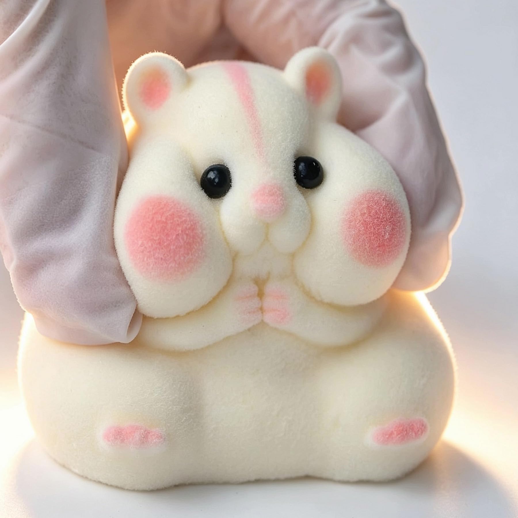 Handmade Taba Squishy Hamster Toy, Cute Squishy Stress Relief Fidget Toy | CUTE SQUEEZE Soft Non-toxic Silicone Butter Cheese Dumpling Squishy, Fuzzy Animal Sensory Toys for Kids Adults, Pink