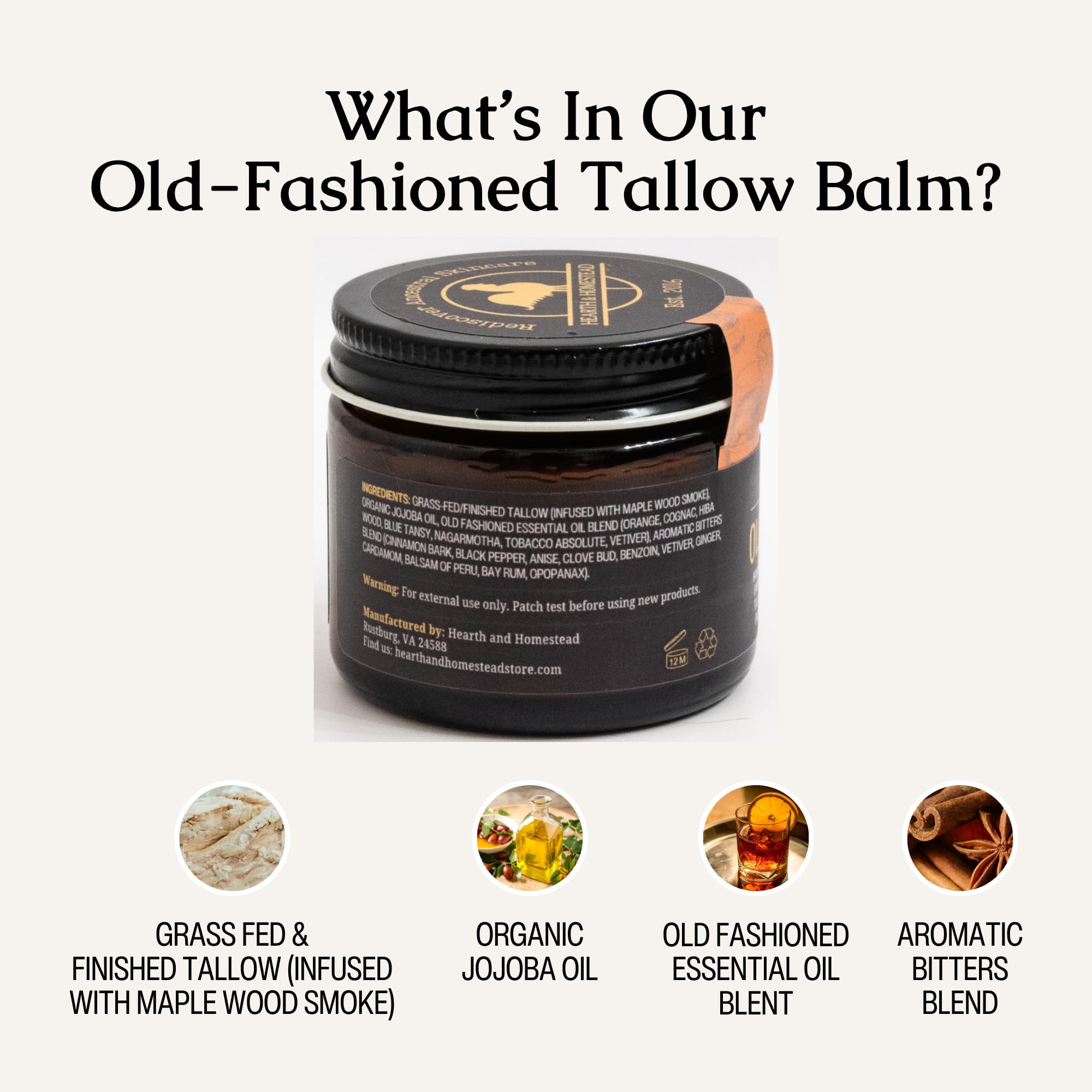Hearth & Homestead Whipped Beef Tallow for Skin & Face, Unscented, 1.3oz | 100% Grass Fed & Finished, Eczema Cream & Body Butter, Only Organic Ingredients, For Skin & Face