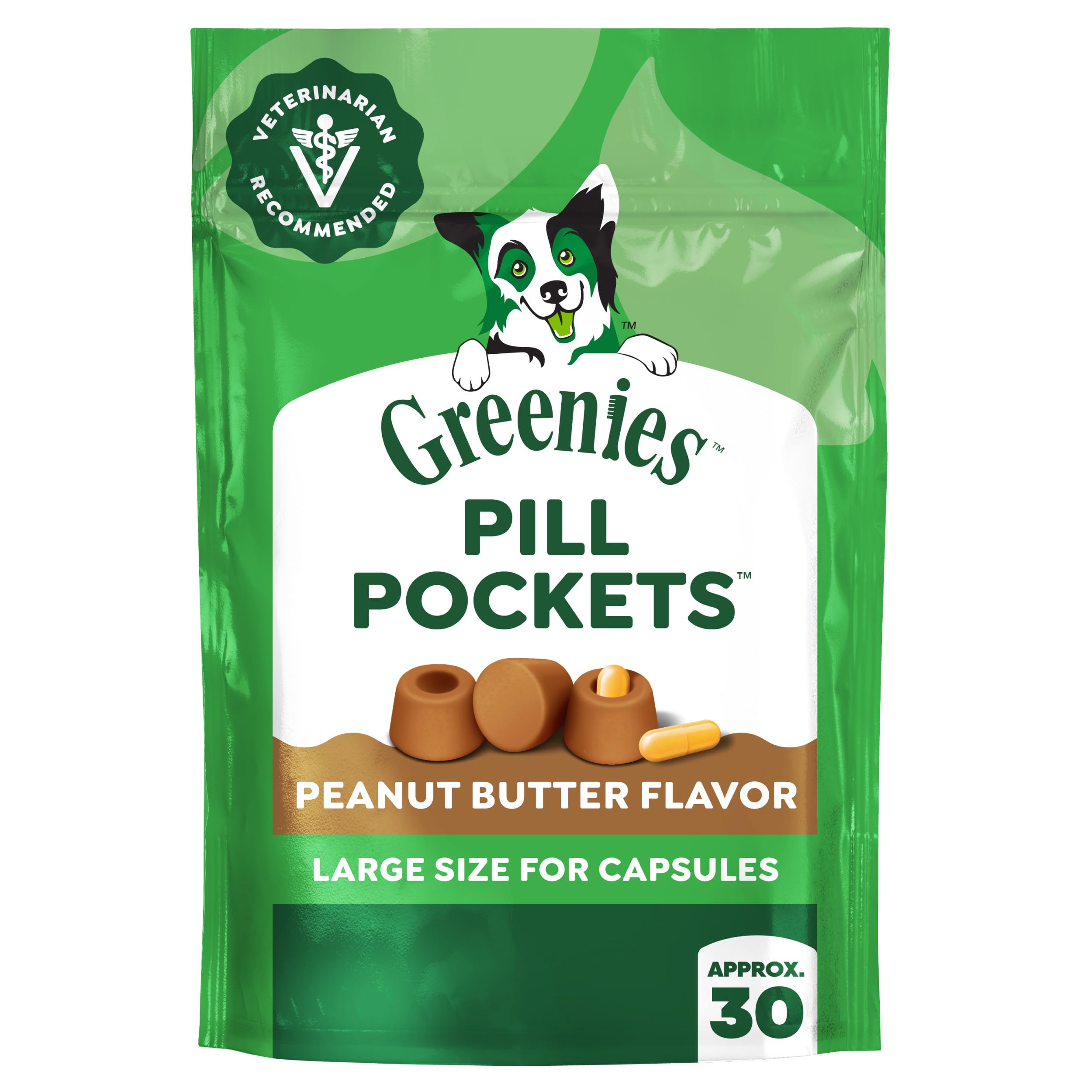 Greenies Pill Pockets Large Size Dog Treats, Peanut Butter, 15.8 oz | Vet-recommended, capsule size, low calorie, odor masking, stress- and mess-free medication experience