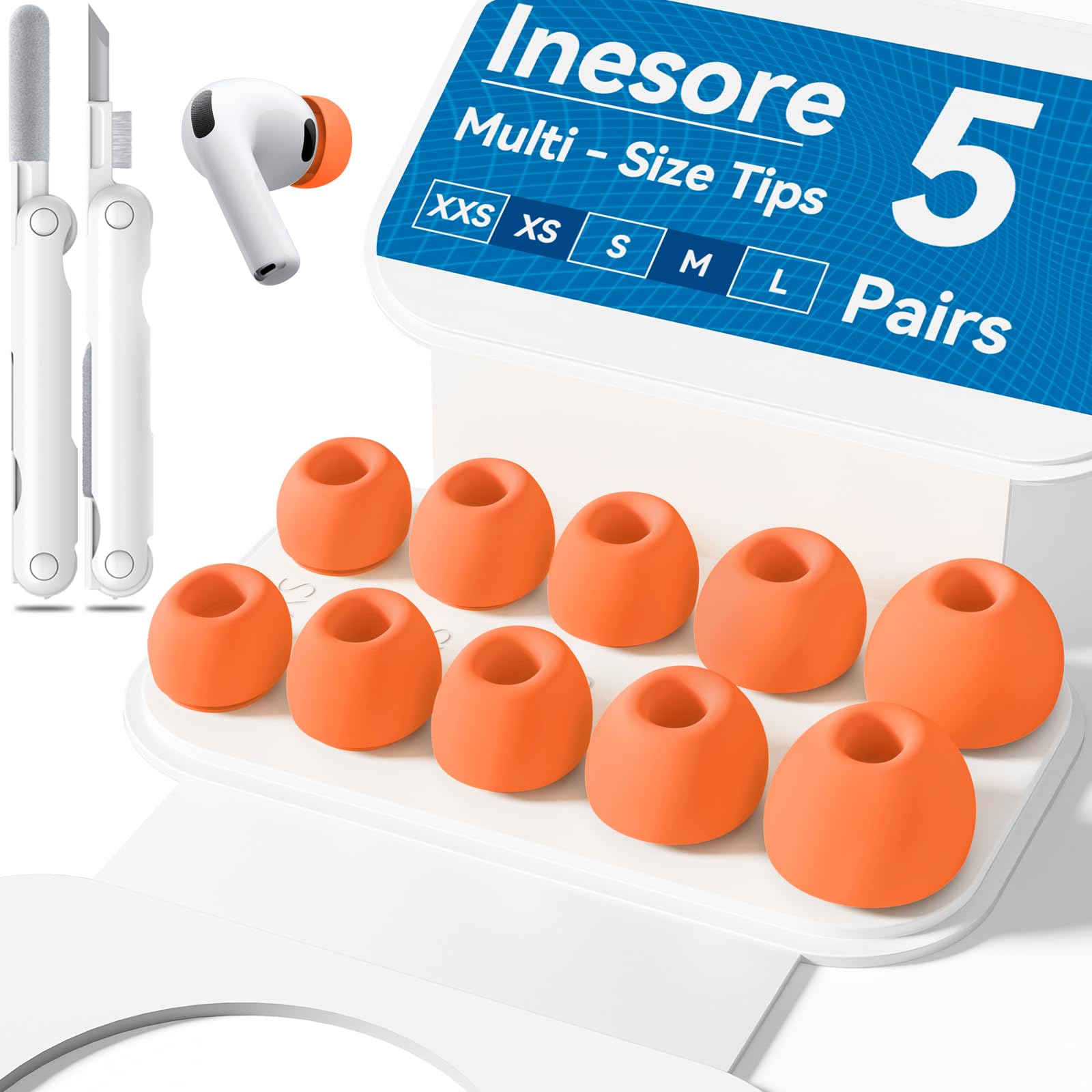 Inesore 4 Pairs Replacement Ear Tips for AirPods Pro 2nd/1st (Dark red) | with Noise Reduction Hole & Built-in dust Guard Screen,Silicone,with Portable Storage Box & Cleaner Pen,4 Size (XS/S/M/L)