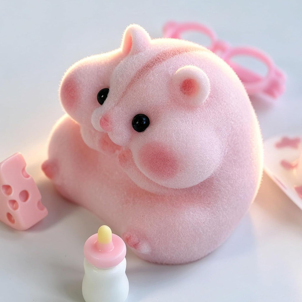 Handmade Taba Squishy Hamster Toy, Cute Squishy Stress Relief Fidget Toy | CUTE SQUEEZE Soft Non-toxic Silicone Butter Cheese Dumpling Squishy, Fuzzy Animal Sensory Toys for Kids Adults, Pink