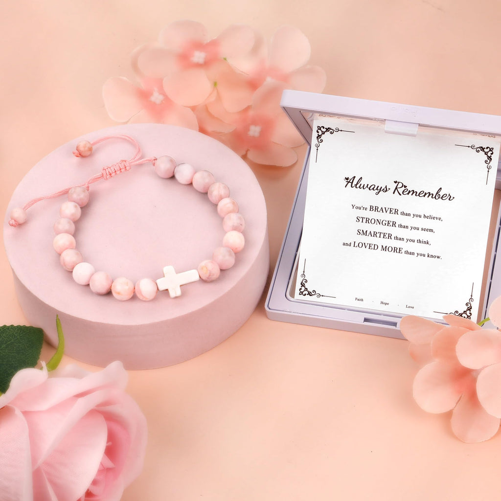 Sereney Birthday Gifts for Girls, 1-16 Year Old Girl Birthday Bracelet Gift | Adjustable Cross Pearl Beaded Bracelet, Happy Birthday Gifts for Daughter Granddaughter Niece, Handmade Link for Happy Bday