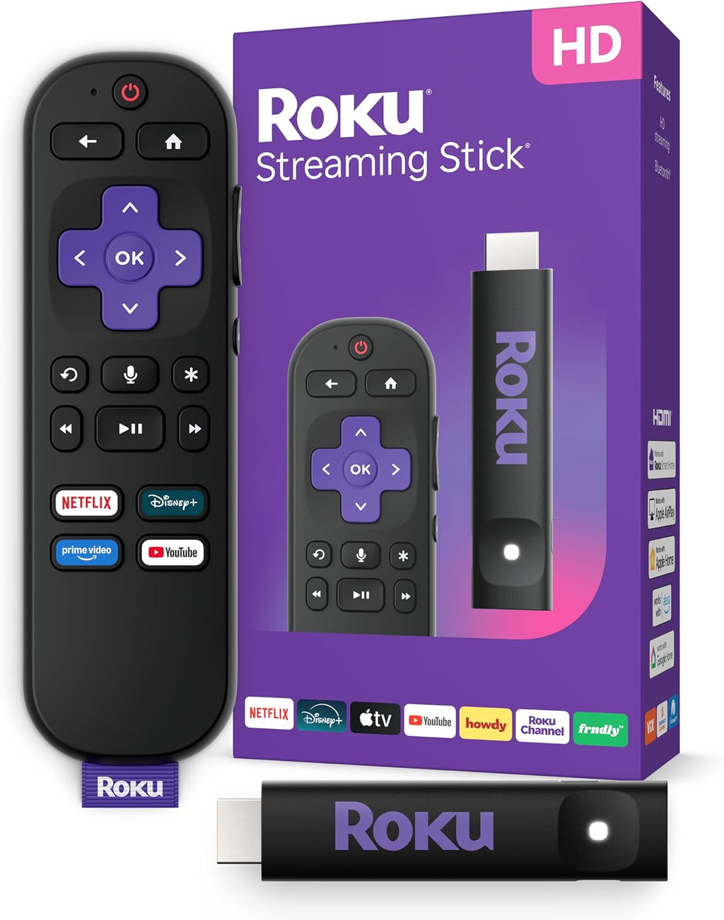 Roku Streaming Stick HD with Voice Remote | Compact 4K Streaming Device for TV with Roku Voice Remote & Long-Range Wi-Fi - Free & Live Local News, Sports