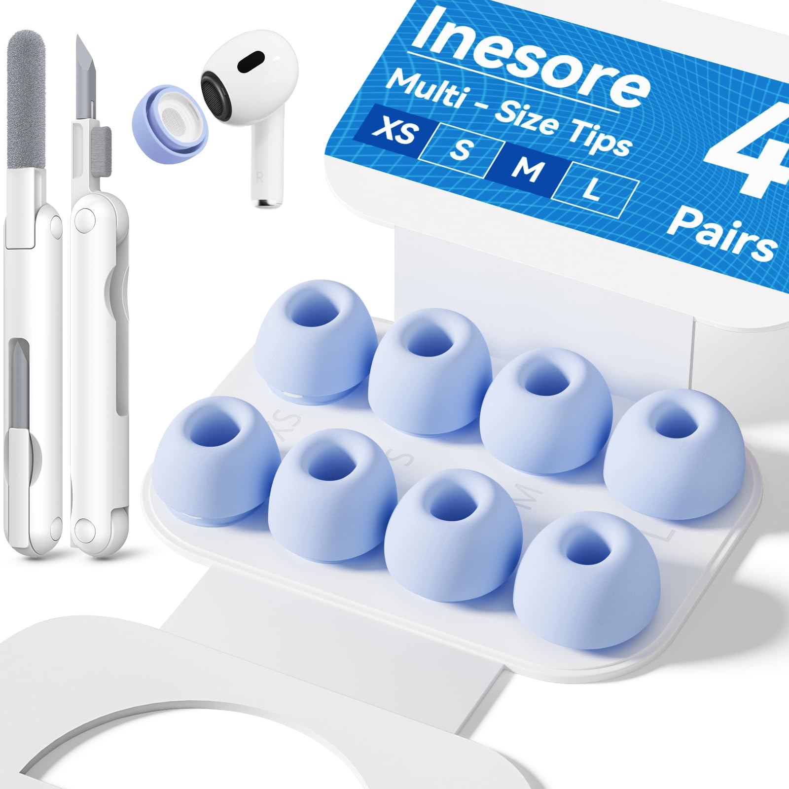 Inesore 4 Pairs Replacement Ear Tips for AirPods Pro 2nd/1st (Dark red) | with Noise Reduction Hole & Built-in dust Guard Screen,Silicone,with Portable Storage Box & Cleaner Pen,4 Size (XS/S/M/L)