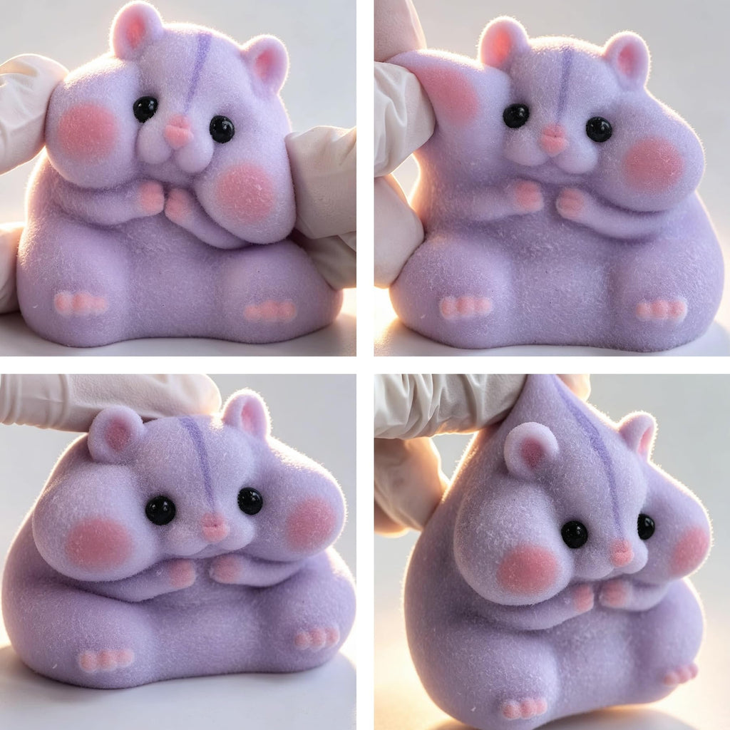 Handmade Taba Squishy Hamster Toy, Cute Squishy Stress Relief Fidget Toy | CUTE SQUEEZE Soft Non-toxic Silicone Butter Cheese Dumpling Squishy, Fuzzy Animal Sensory Toys for Kids Adults, Pink
