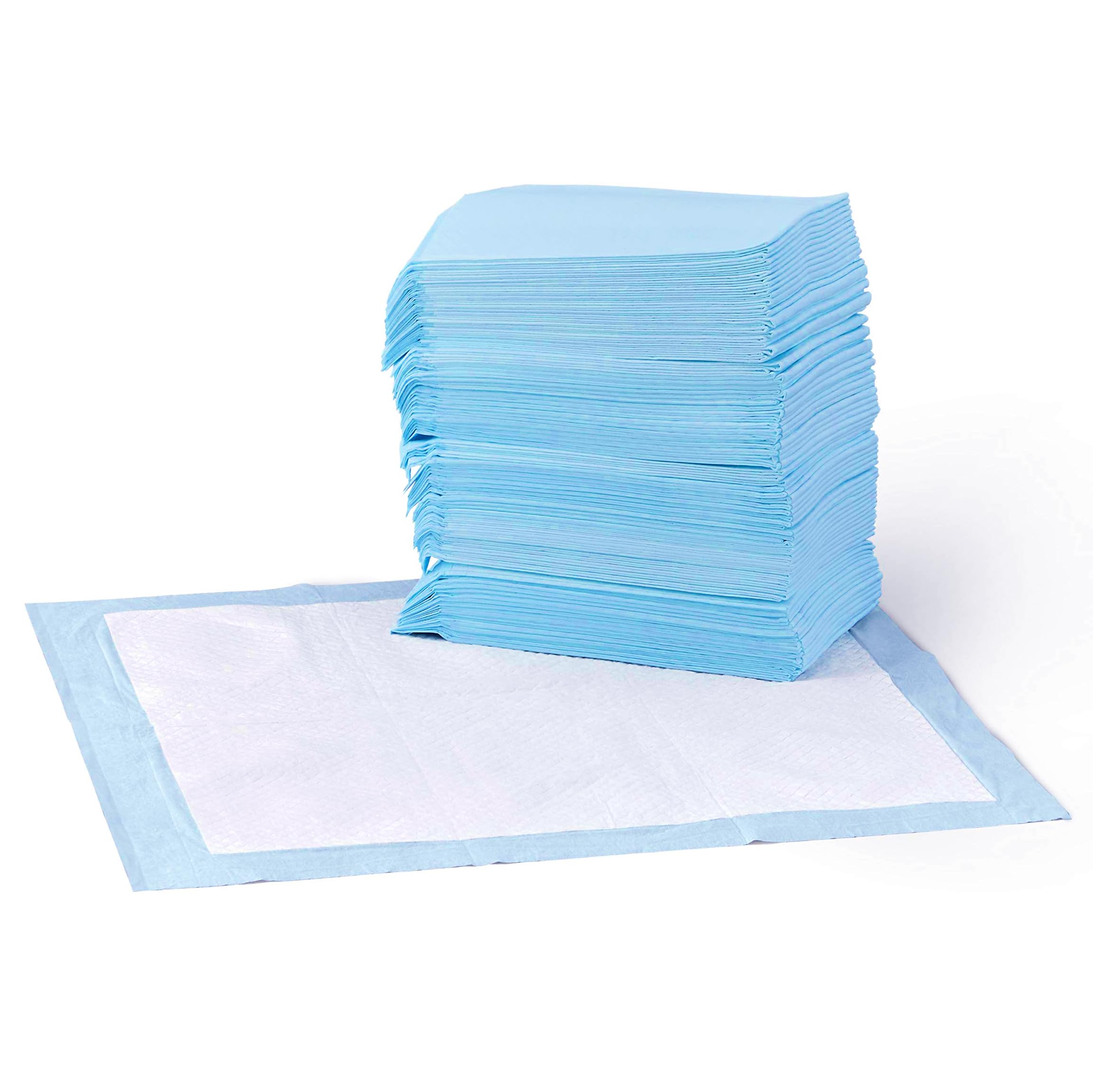 Amazon Basics Leak-Proof Dog and Puppy Potty Training Pee Pads with Quick-Dry 5-Layer Super Absorbent Design, Regular Size 22 x 22 inch, Blue & White, 100 Count