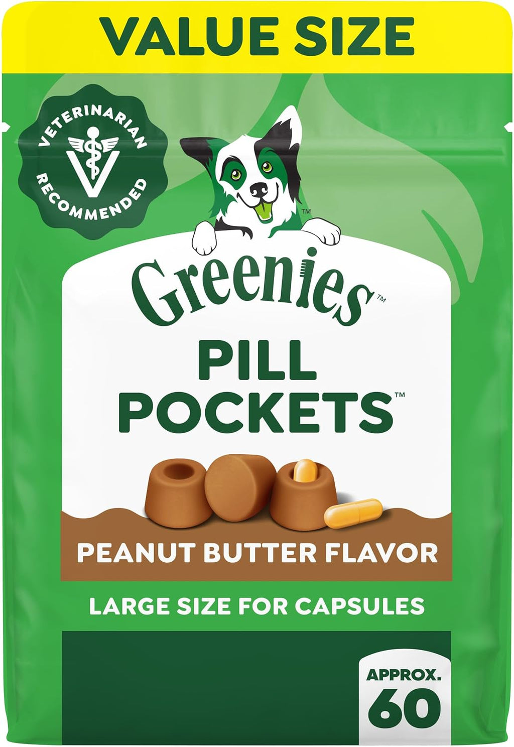 Greenies Pill Pockets Large Size Dog Treats, Peanut Butter, 15.8 oz | Vet-recommended, capsule size, low calorie, odor masking, stress- and mess-free medication experience