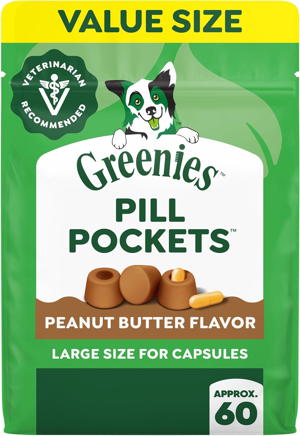 Greenies Pill Pockets Large Size Dog Treats, Peanut Butter, 15.8 oz | Vet-recommended, capsule size, low calorie, odor masking, stress- and mess-free medication experience