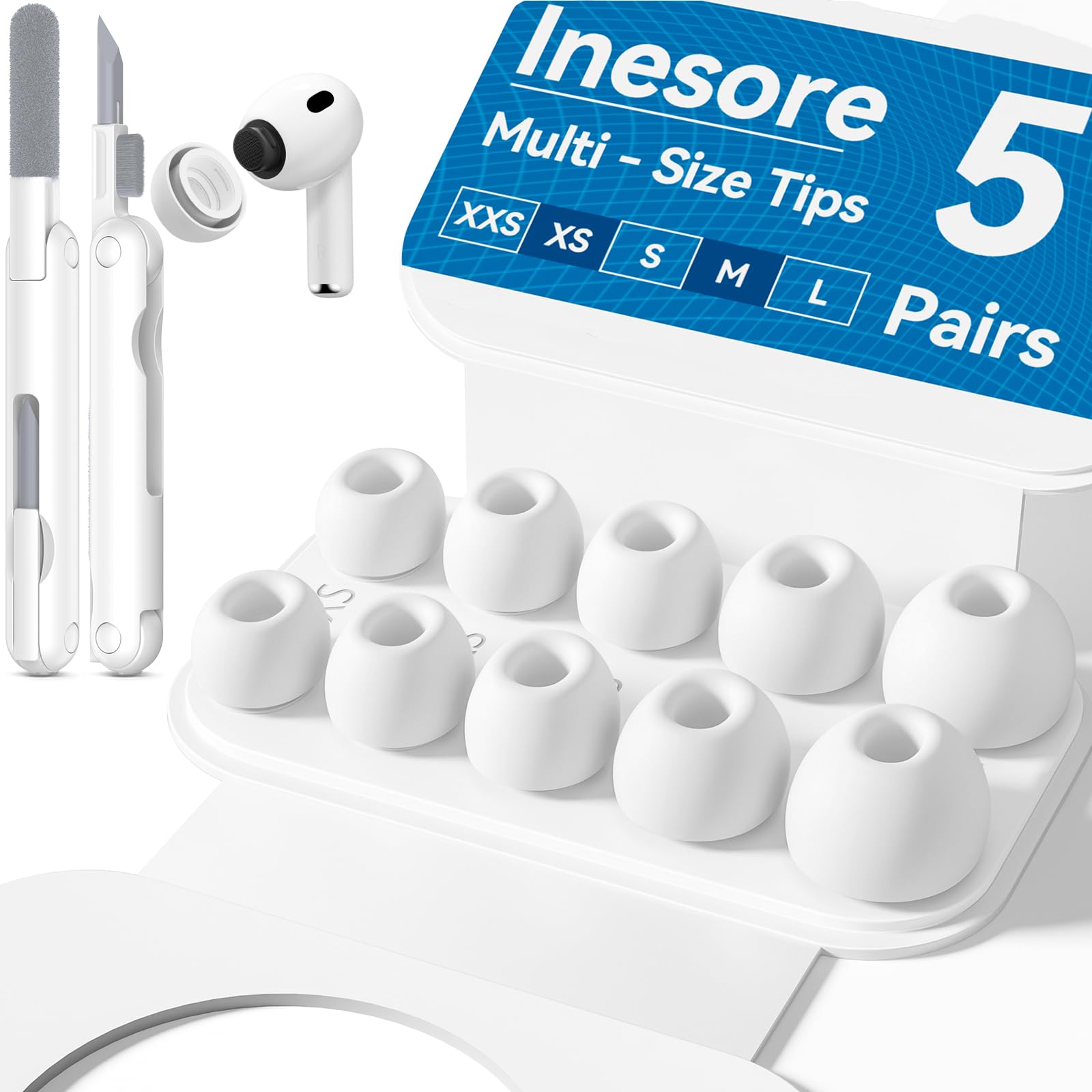 Inesore 4 Pairs Replacement Ear Tips for AirPods Pro 2nd/1st (Dark red) | with Noise Reduction Hole & Built-in dust Guard Screen,Silicone,with Portable Storage Box & Cleaner Pen,4 Size (XS/S/M/L)