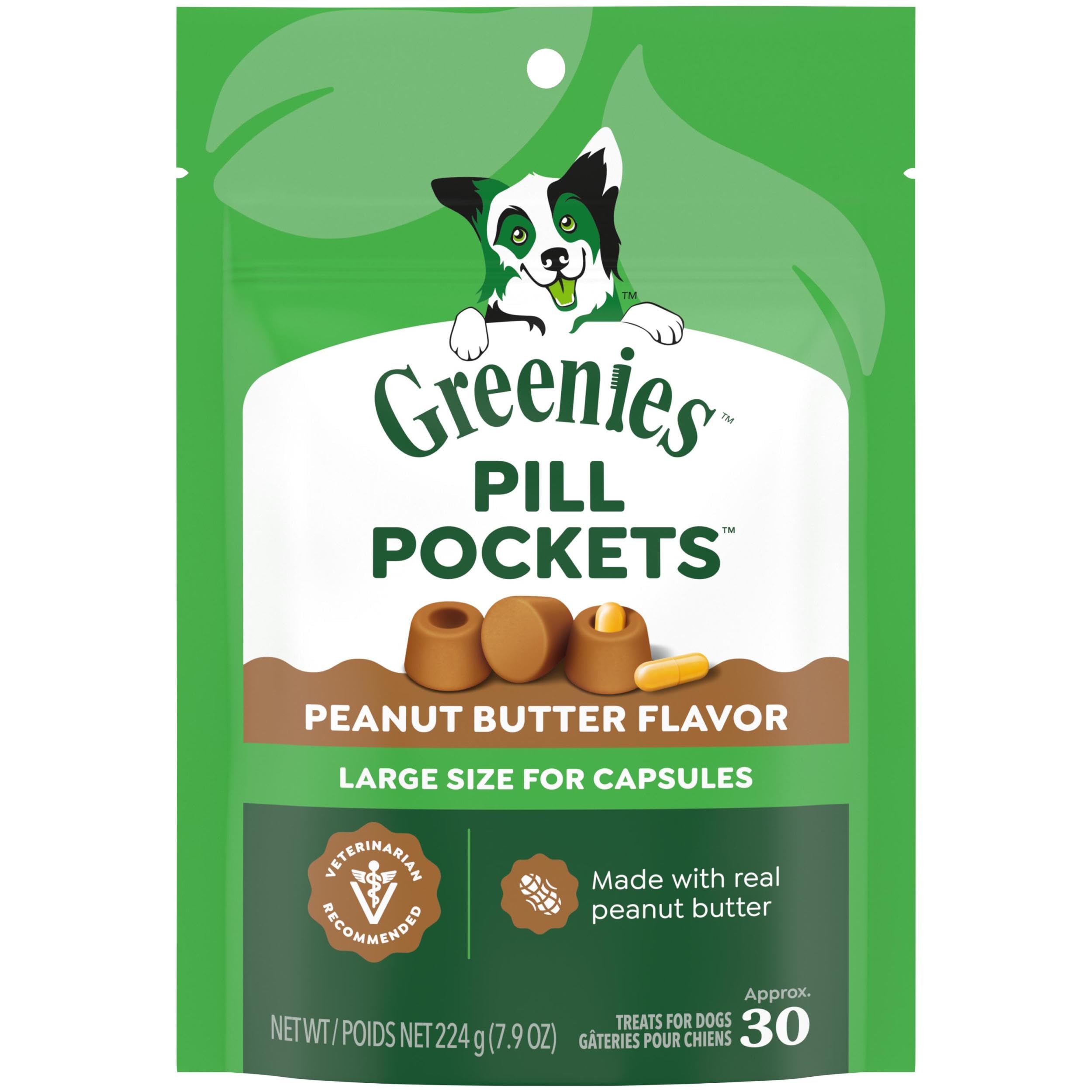 Greenies Pill Pockets Large Size Dog Treats, Peanut Butter, 15.8 oz | Vet-recommended, capsule size, low calorie, odor masking, stress- and mess-free medication experience