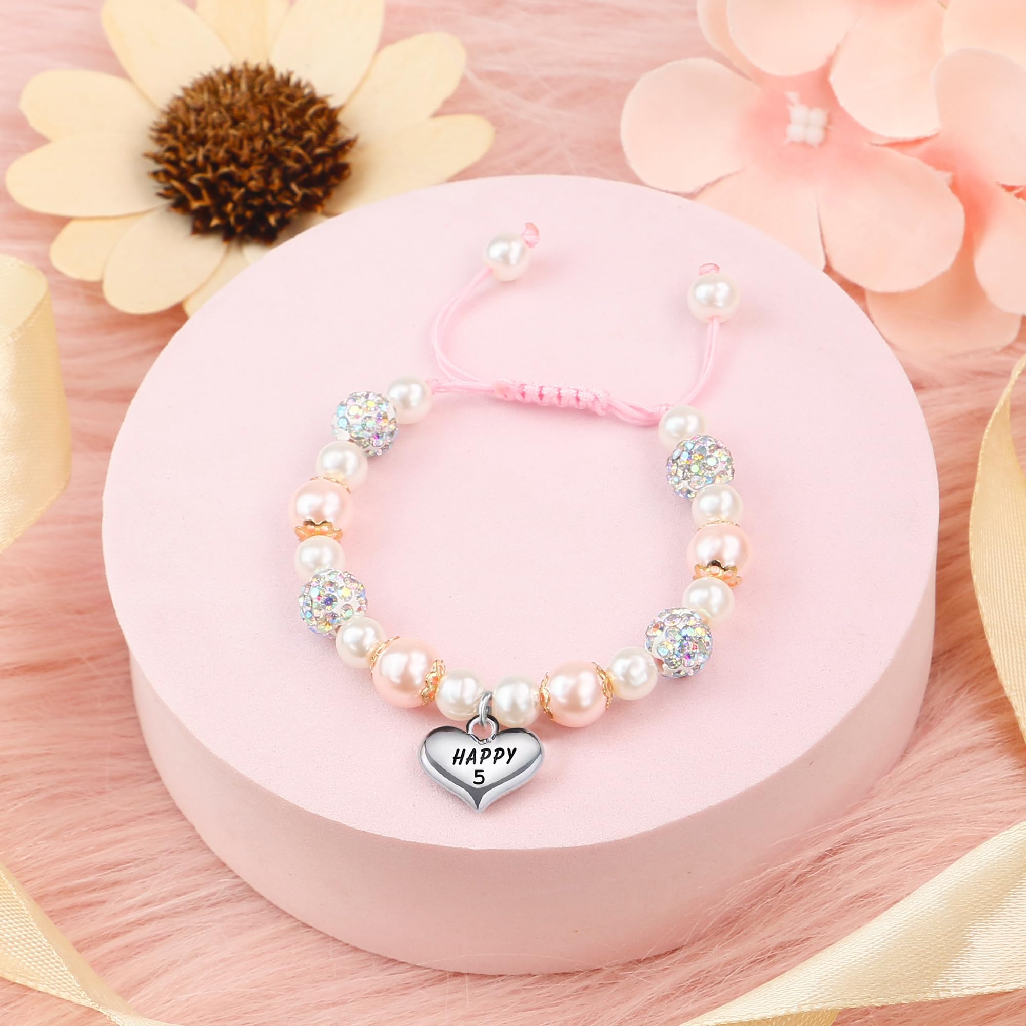 Sereney Birthday Gifts for Girls, 1-16 Year Old Girl Birthday Bracelet Gift | Adjustable Cross Pearl Beaded Bracelet, Happy Birthday Gifts for Daughter Granddaughter Niece, Handmade Link for Happy Bday