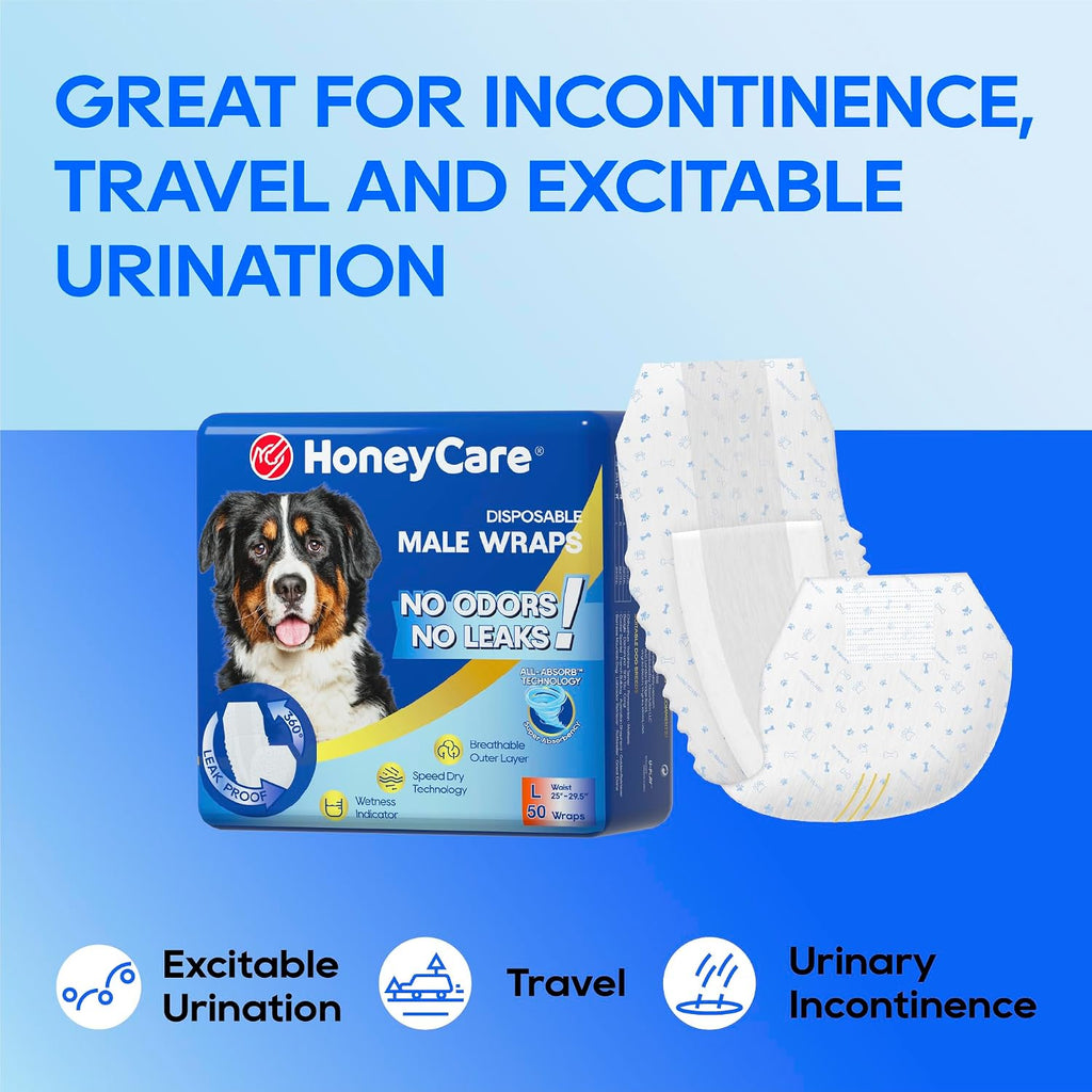 HONEY CARE All-Absorb A26 Male Dog Wrap, 50 Count, Small