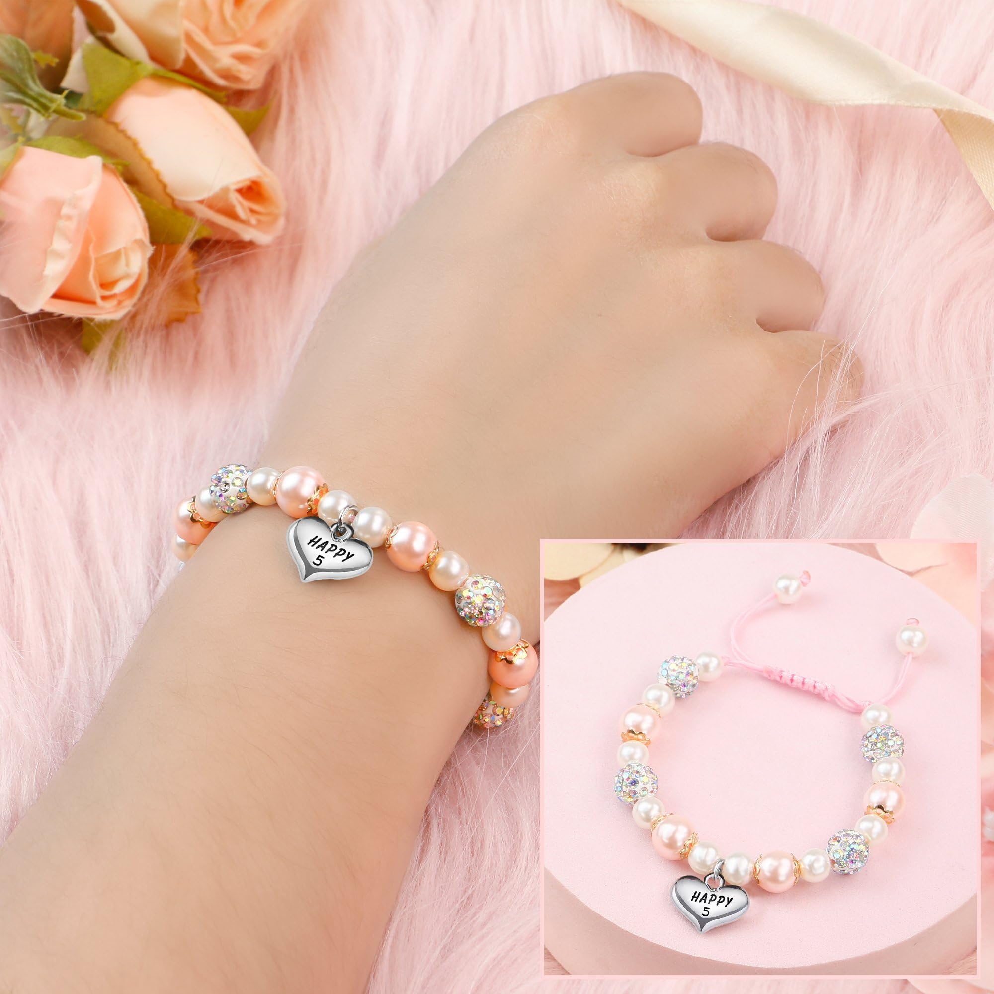 Sereney Birthday Gifts for Girls, 1-16 Year Old Girl Birthday Bracelet Gift | Adjustable Cross Pearl Beaded Bracelet, Happy Birthday Gifts for Daughter Granddaughter Niece, Handmade Link for Happy Bday