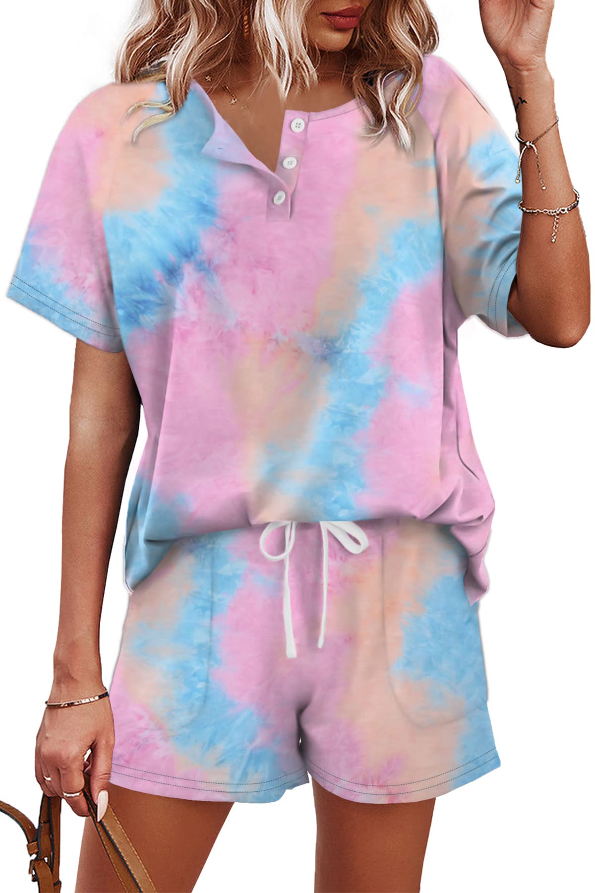 WIHOLL Two Piece Outfits for Women Lounge Sets Button Down Top and Shorts Set Sweatsuits with Pockets