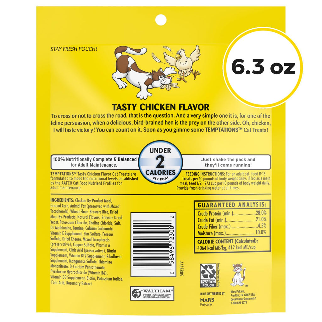 Temptations Classic Crunchy and Soft Cat Treats, Tasty Chicken, 30 oz | Under 2 calories per treat, crunchy outside & soft inside, resealable tub, use as meal or topper, 100% complete & balanced