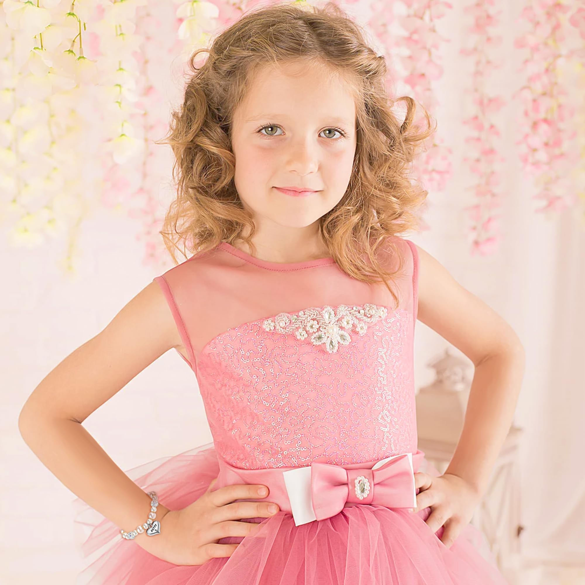 Sereney Birthday Gifts for Girls, 1-16 Year Old Girl Birthday Bracelet Gift | Adjustable Cross Pearl Beaded Bracelet, Happy Birthday Gifts for Daughter Granddaughter Niece, Handmade Link for Happy Bday