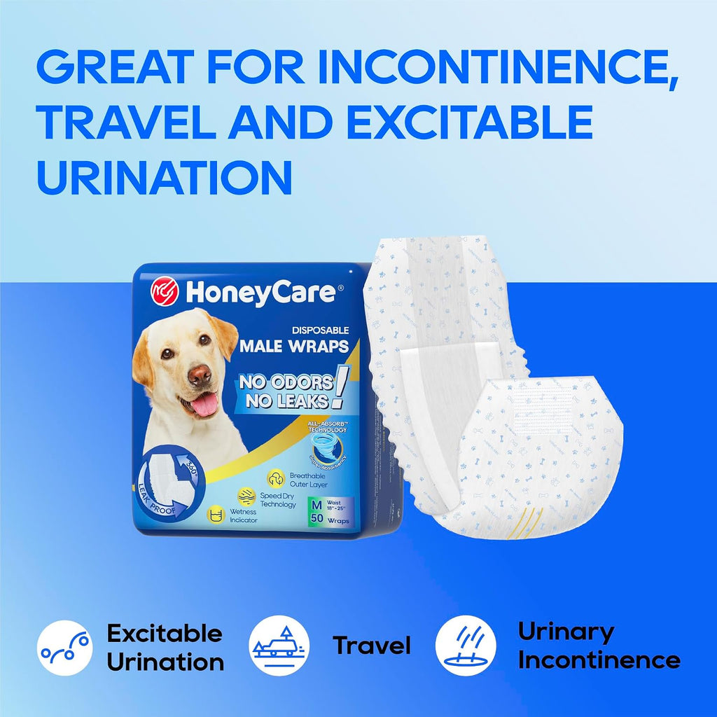 HONEY CARE All-Absorb A26 Male Dog Wrap, 50 Count, Small