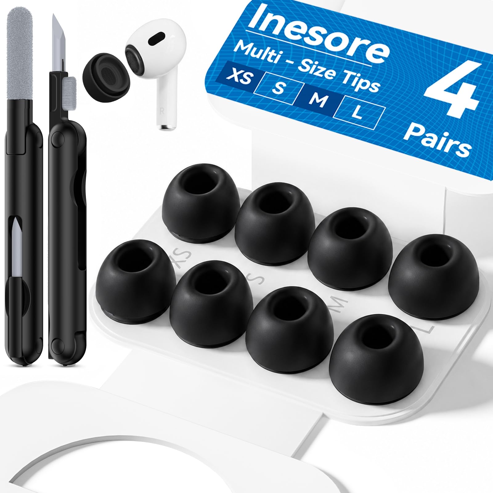 Inesore 4 Pairs Replacement Ear Tips for AirPods Pro 2nd/1st (Dark red) | with Noise Reduction Hole & Built-in dust Guard Screen,Silicone,with Portable Storage Box & Cleaner Pen,4 Size (XS/S/M/L)