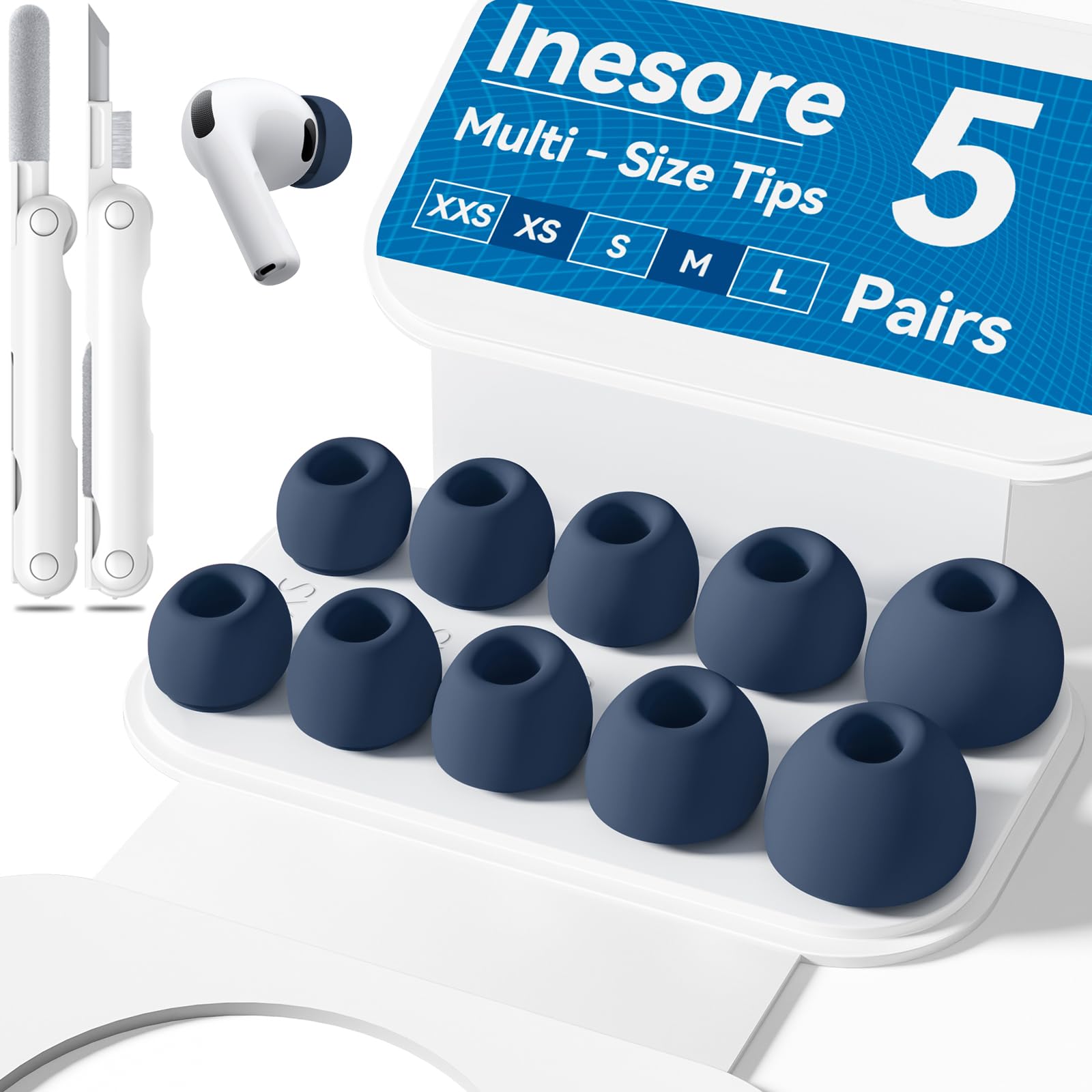 Inesore 4 Pairs Replacement Ear Tips for AirPods Pro 2nd/1st (Dark red) | with Noise Reduction Hole & Built-in dust Guard Screen,Silicone,with Portable Storage Box & Cleaner Pen,4 Size (XS/S/M/L)