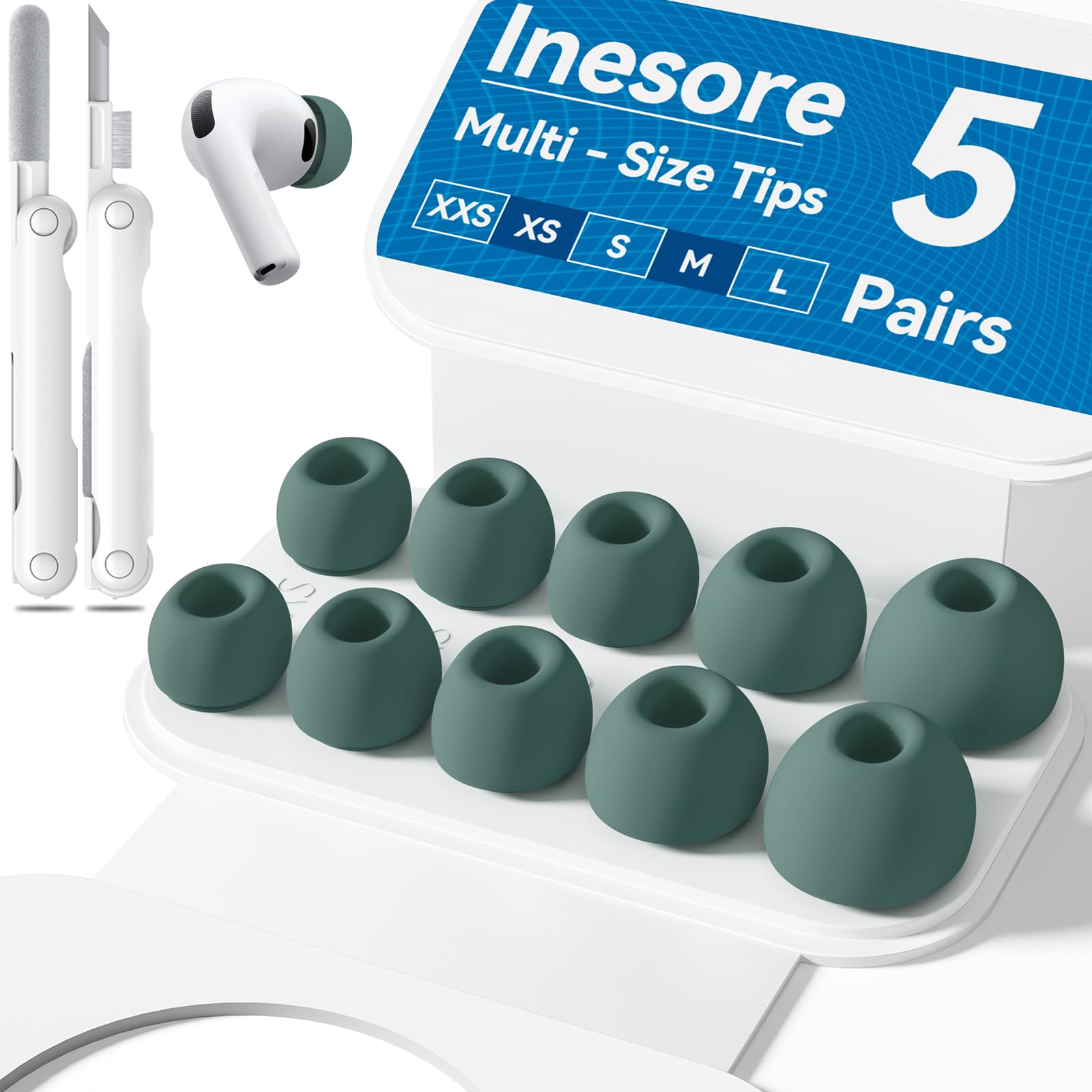 Inesore 4 Pairs Replacement Ear Tips for AirPods Pro 2nd/1st (Dark red) | with Noise Reduction Hole & Built-in dust Guard Screen,Silicone,with Portable Storage Box & Cleaner Pen,4 Size (XS/S/M/L)