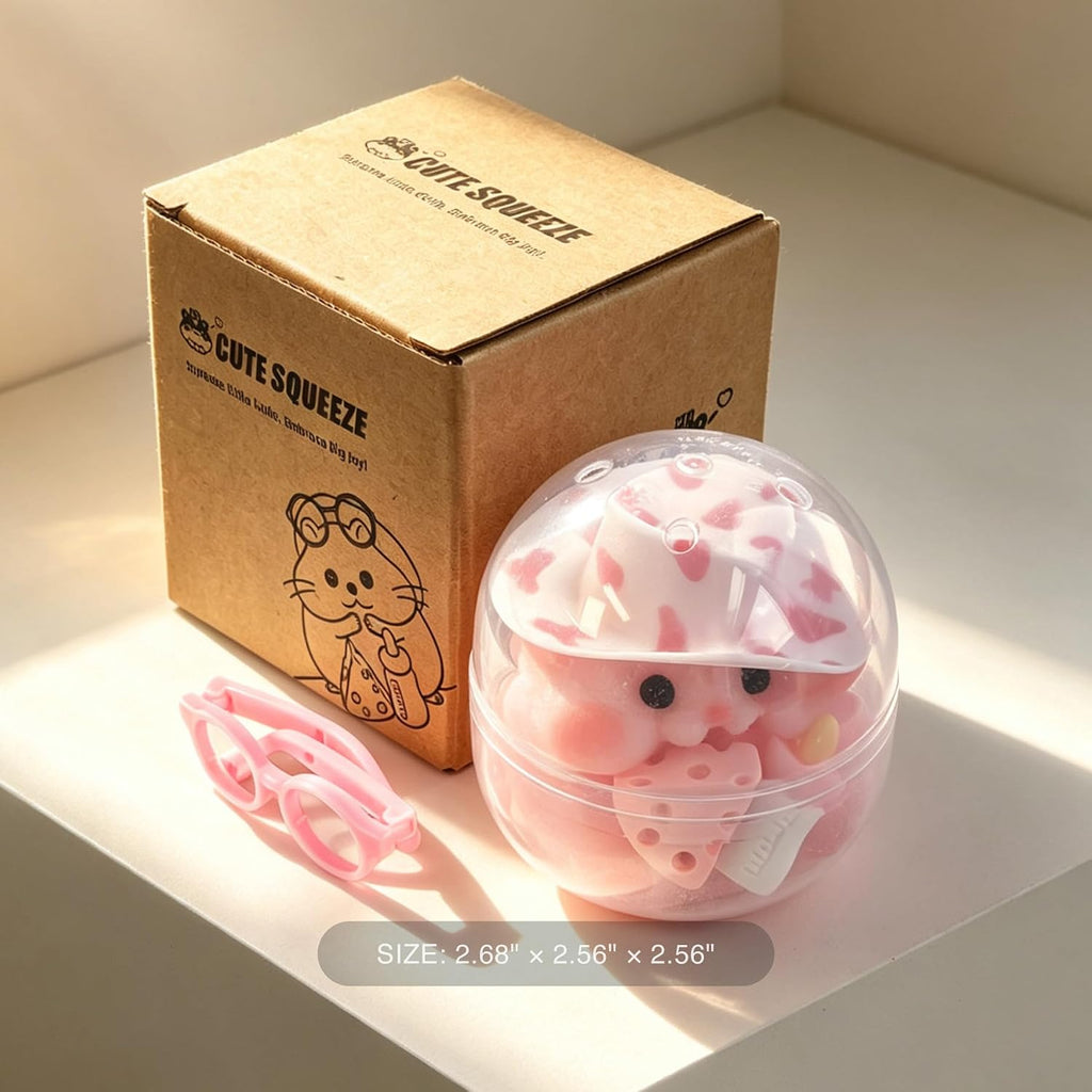 Handmade Taba Squishy Hamster Toy, Cute Squishy Stress Relief Fidget Toy | CUTE SQUEEZE Soft Non-toxic Silicone Butter Cheese Dumpling Squishy, Fuzzy Animal Sensory Toys for Kids Adults, Pink