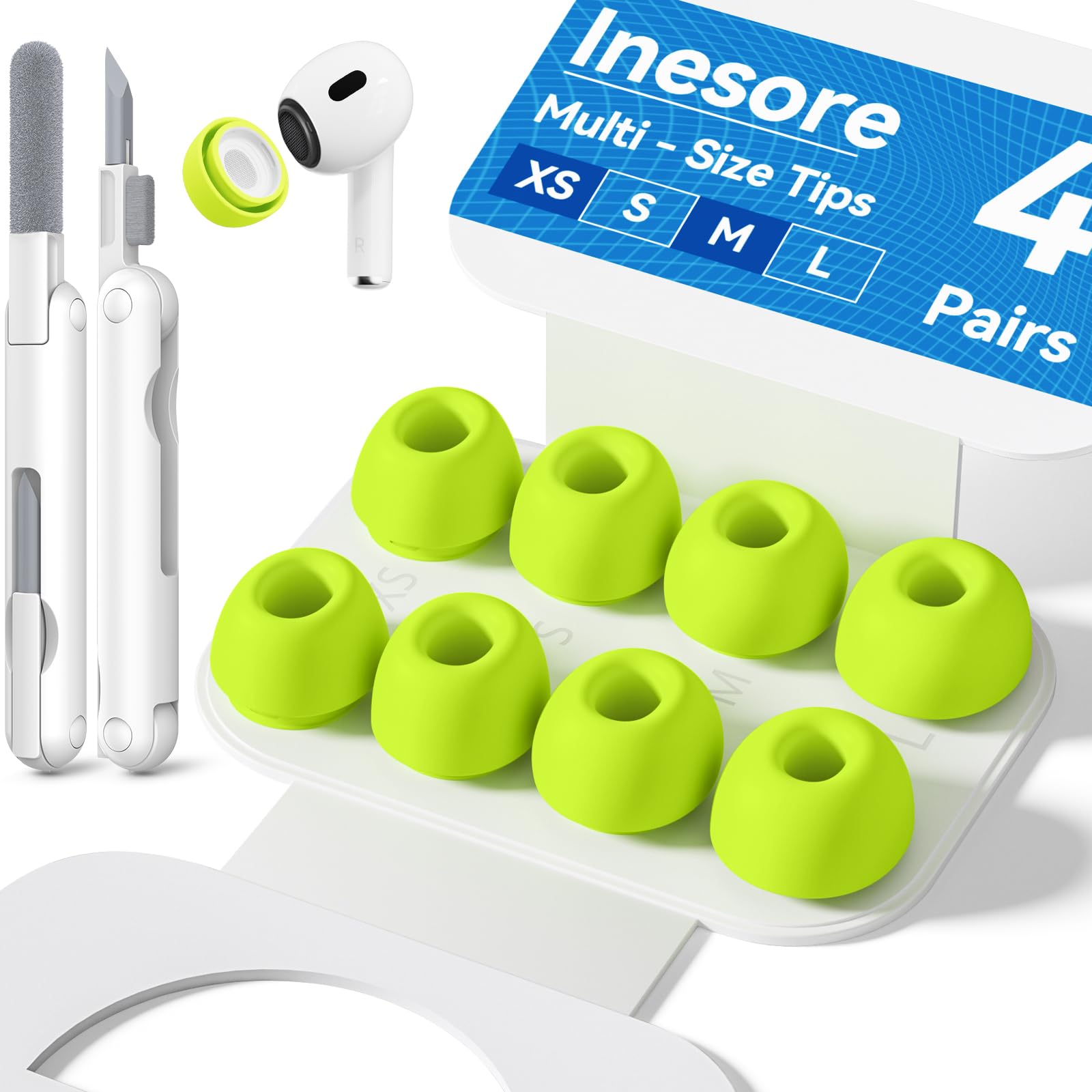 Inesore 4 Pairs Replacement Ear Tips for AirPods Pro 2nd/1st (Dark red) | with Noise Reduction Hole & Built-in dust Guard Screen,Silicone,with Portable Storage Box & Cleaner Pen,4 Size (XS/S/M/L)