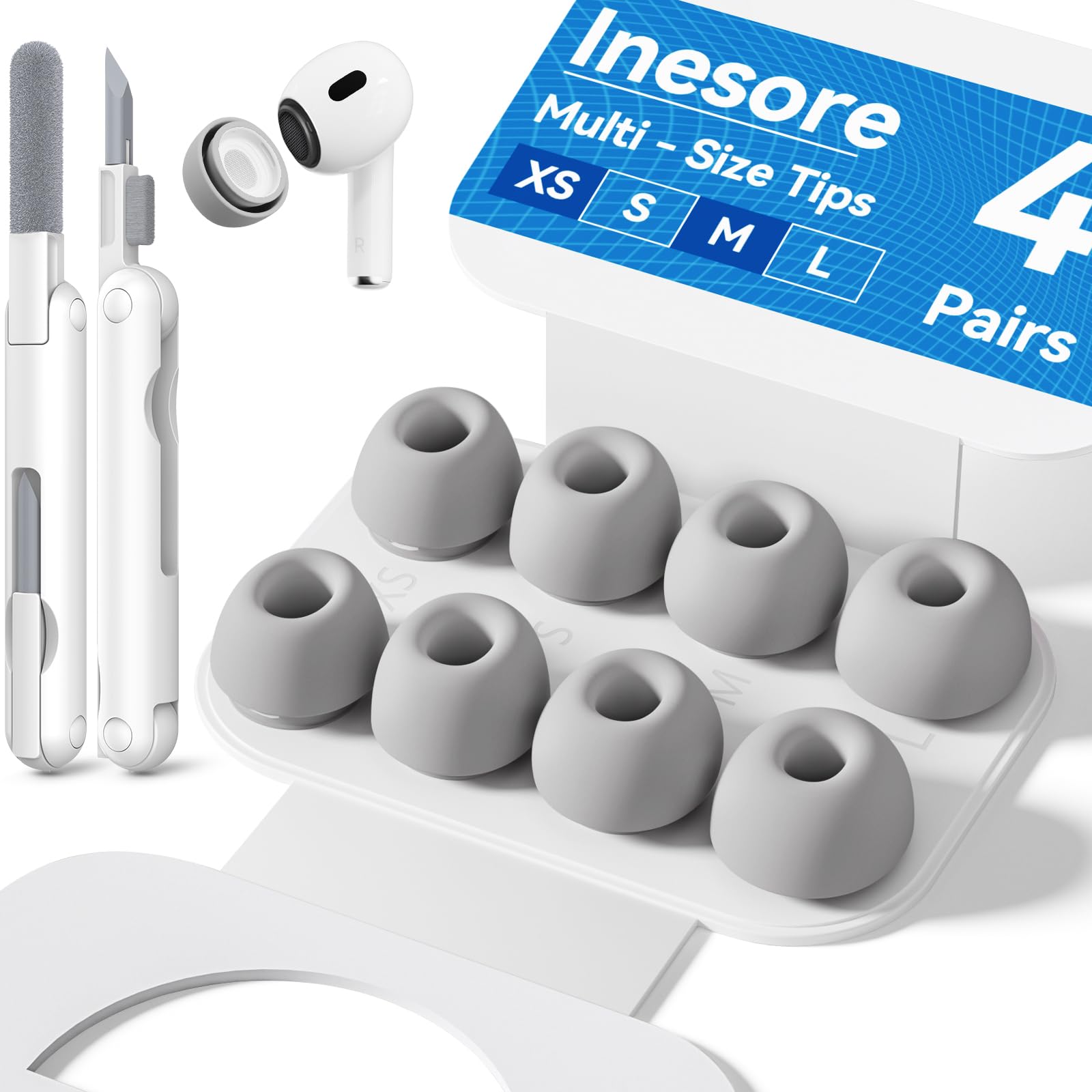 Inesore 4 Pairs Replacement Ear Tips for AirPods Pro 2nd/1st (Dark red) | with Noise Reduction Hole & Built-in dust Guard Screen,Silicone,with Portable Storage Box & Cleaner Pen,4 Size (XS/S/M/L)