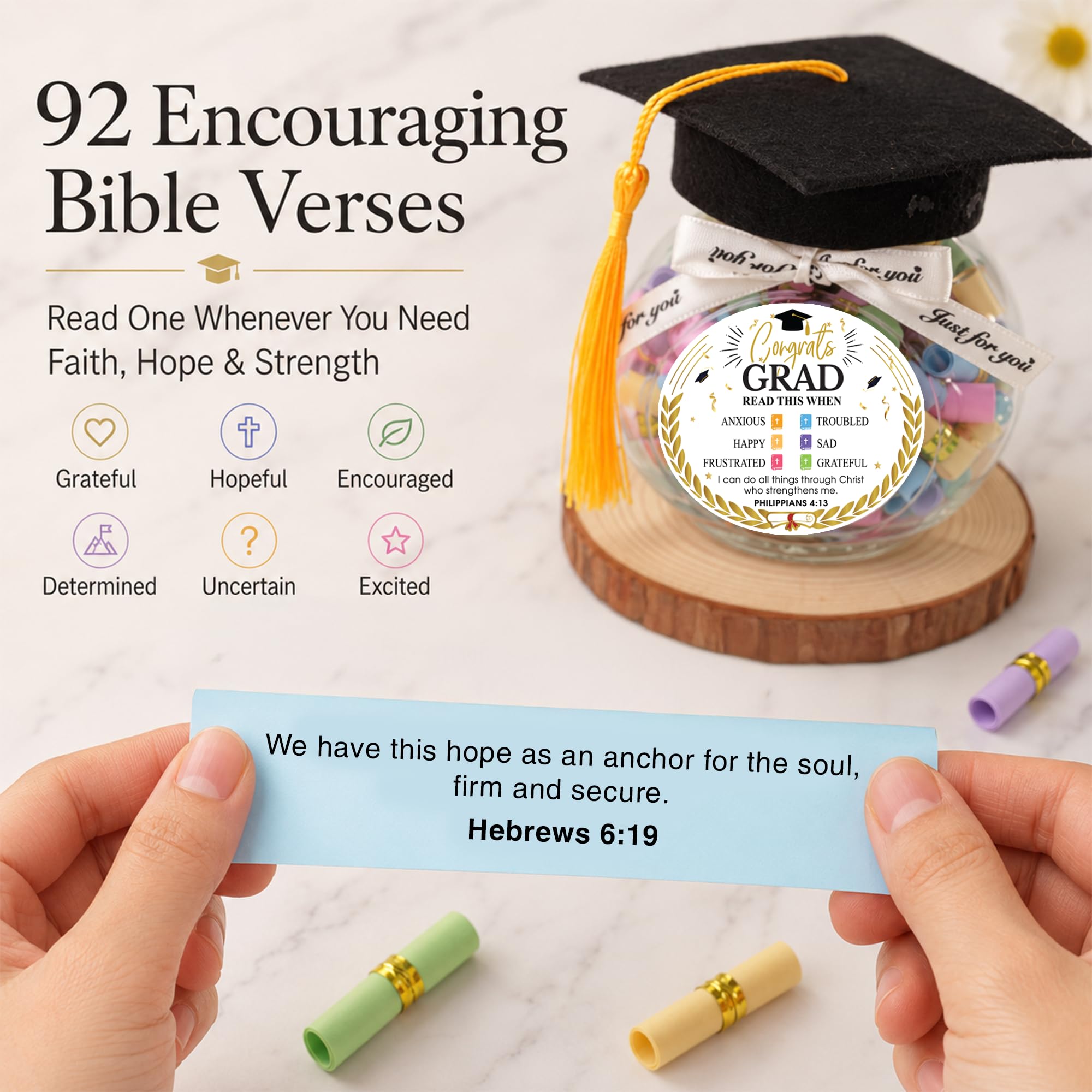 Bible Verses Jar for Daughter – Daughter Gifts From Mom, Graduation Gifts for Daughters, 92 Bible Verses Folded by hand, Christian Gift for Women