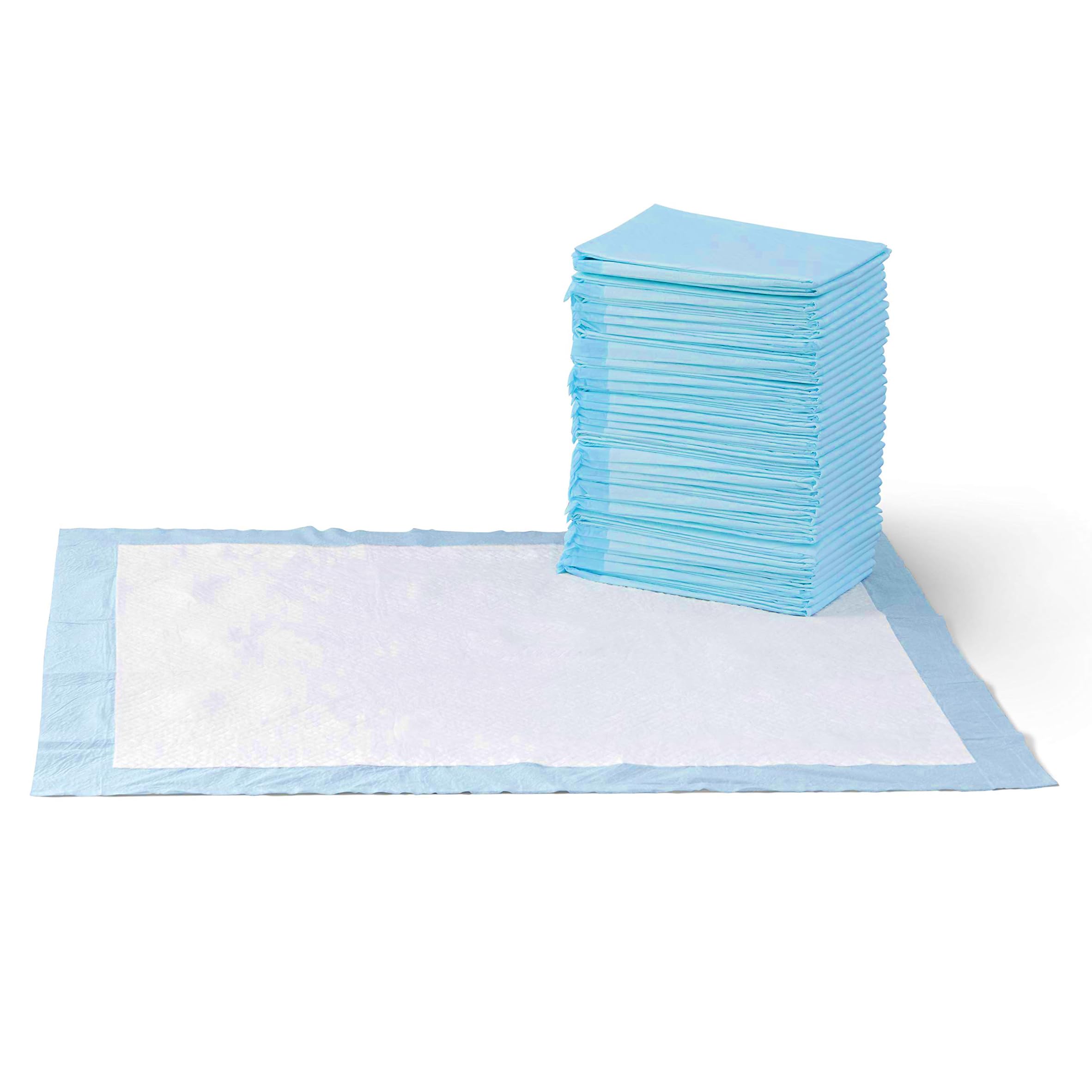 Amazon Basics Leak-Proof Dog and Puppy Potty Training Pee Pads with Quick-Dry 5-Layer Super Absorbent Design, Regular Size 22 x 22 inch, Blue & White, 100 Count